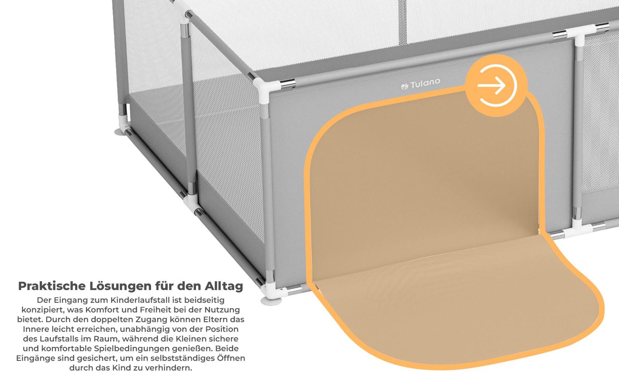 Tulano Cozy 22 Laufgitter 120×180 cm, faltbar, mit Boden, Netzwänden & Reißverschluss, ab 6 Monaten