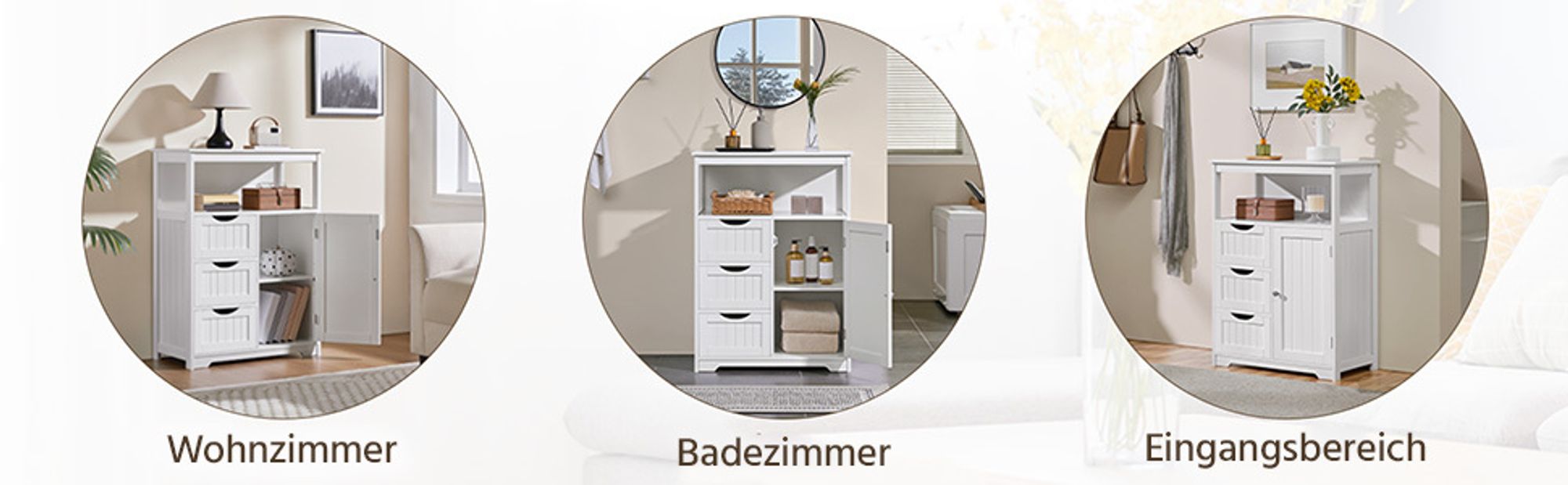 Yaheetech Badezimmerschrank Beistellschrank aus Holz mit 3 Schubladen & verstellbarer Ablagefläche, 90cm H, Weiß