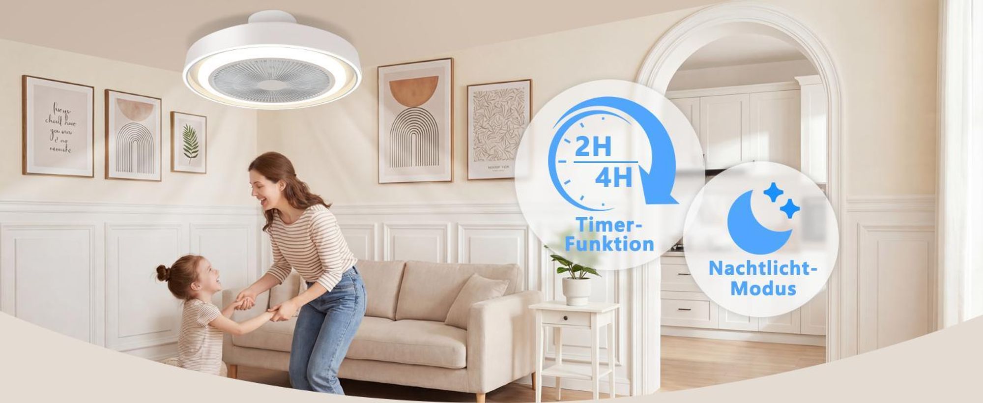 ZMH LED Deckenventilator Fernbedienung Dimmbar Deckenleuchte mit Ventilator Lampe Decke Leise Modern Deckenlampe Blau 5 Flügeln für Schlafzimmer