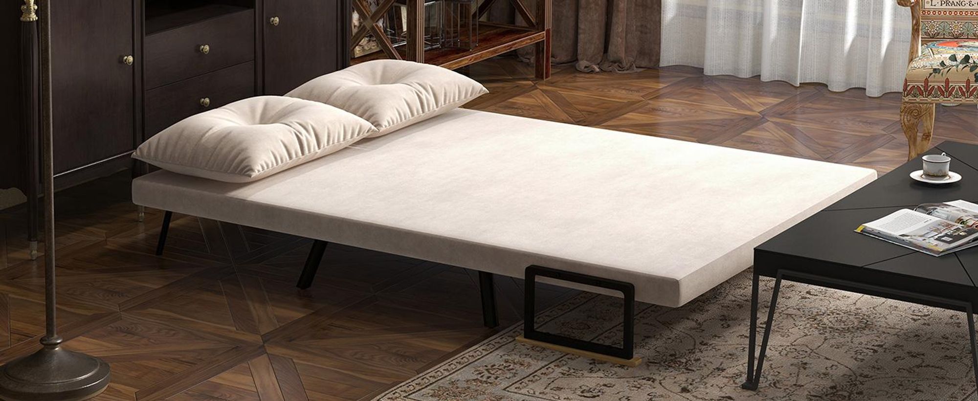 Sofa rozkładana HOMCOM 4 w 1, 2-osobowa sofa z funkcją spania, 183 x 98,5 cm, rozkładana sofa z 5-poziomową regulacją oparcia, poduszką lędźwiową i aksamitnym wykończeniem do salonu, beżowa