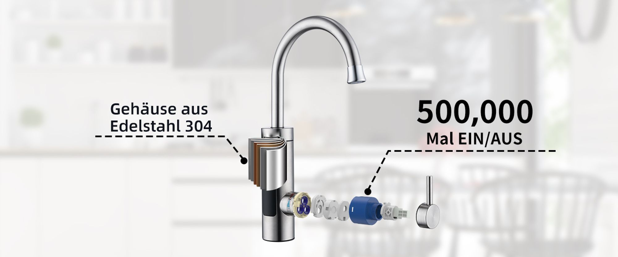 Homelody Elektrische Küchenarmatur mit Wasserfilter, Wasserhahn 360° drehbar mit Durchlauferhitzer, Wasserhahn Trinkwasserfilter LED Temperaturanzeige