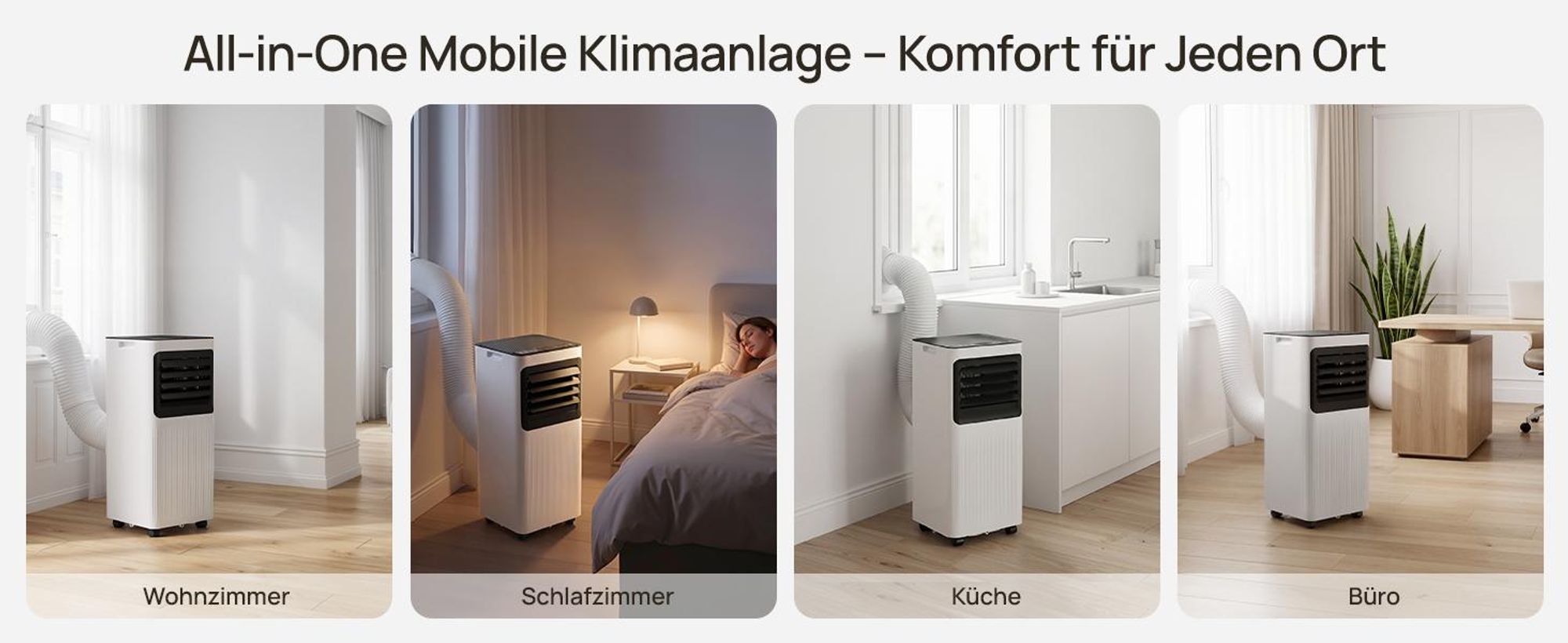 ZELURXX Mobile Klimaanlage 7000 BTU/h, 4 in 1 Klimagerät mit Abluftschlauch, LED-Display, Fernbedienung, 24H Timer, 2 Lüftungsstufen, Weiß