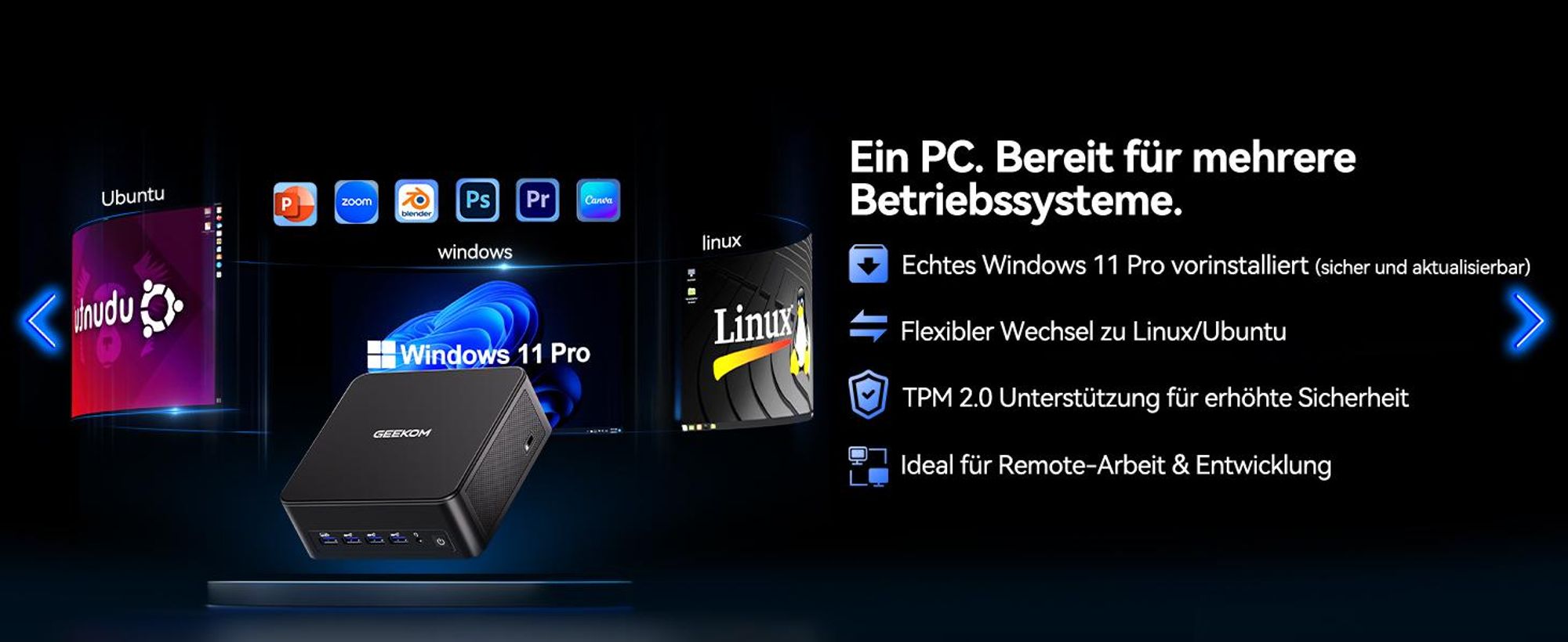 GEEKOM IT13 MAX Mini PC mit U9-185H(16C/22T, bis zu 5.1GHz), Dual 2.5G LAN Windows 11 Pro Mini Computer, 16GB RAM&1TB SSD| 6X USB | KI-Leistung| Intel