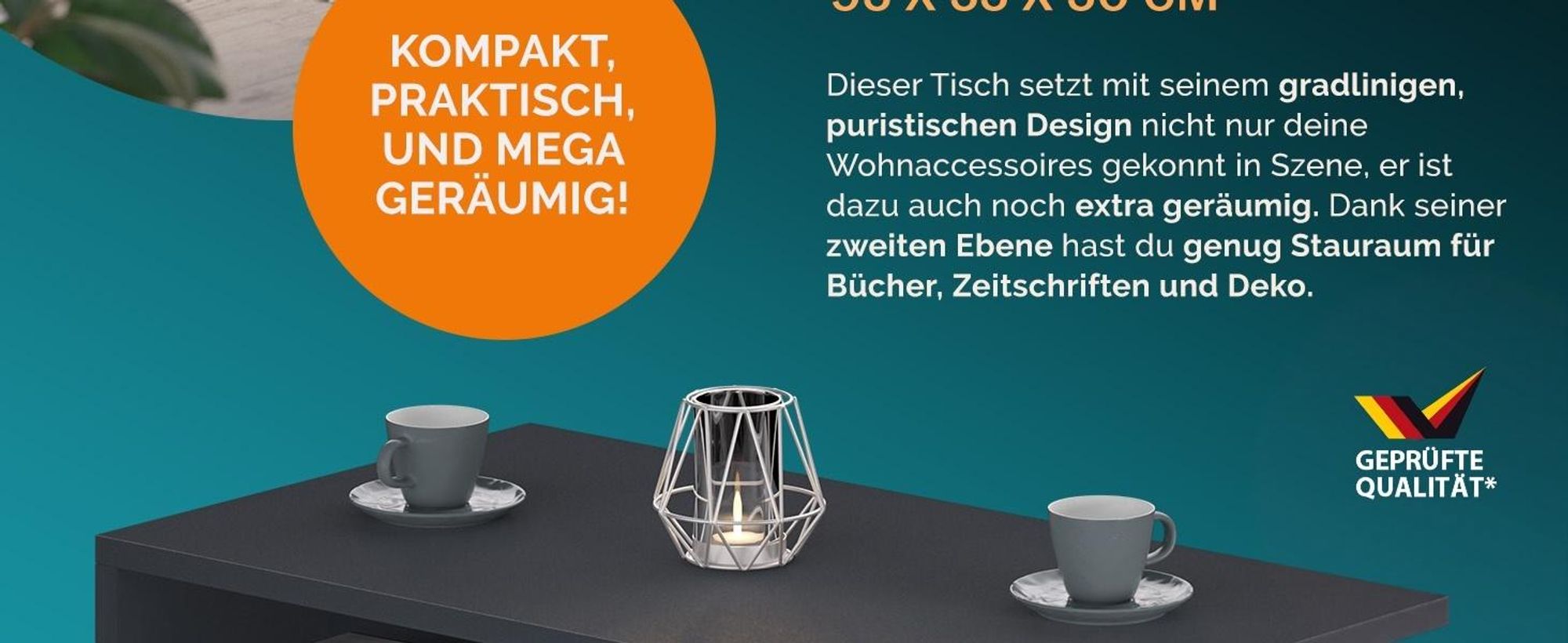 CASARIA Couchtisch mit Stauraum Weiß Anthrazit