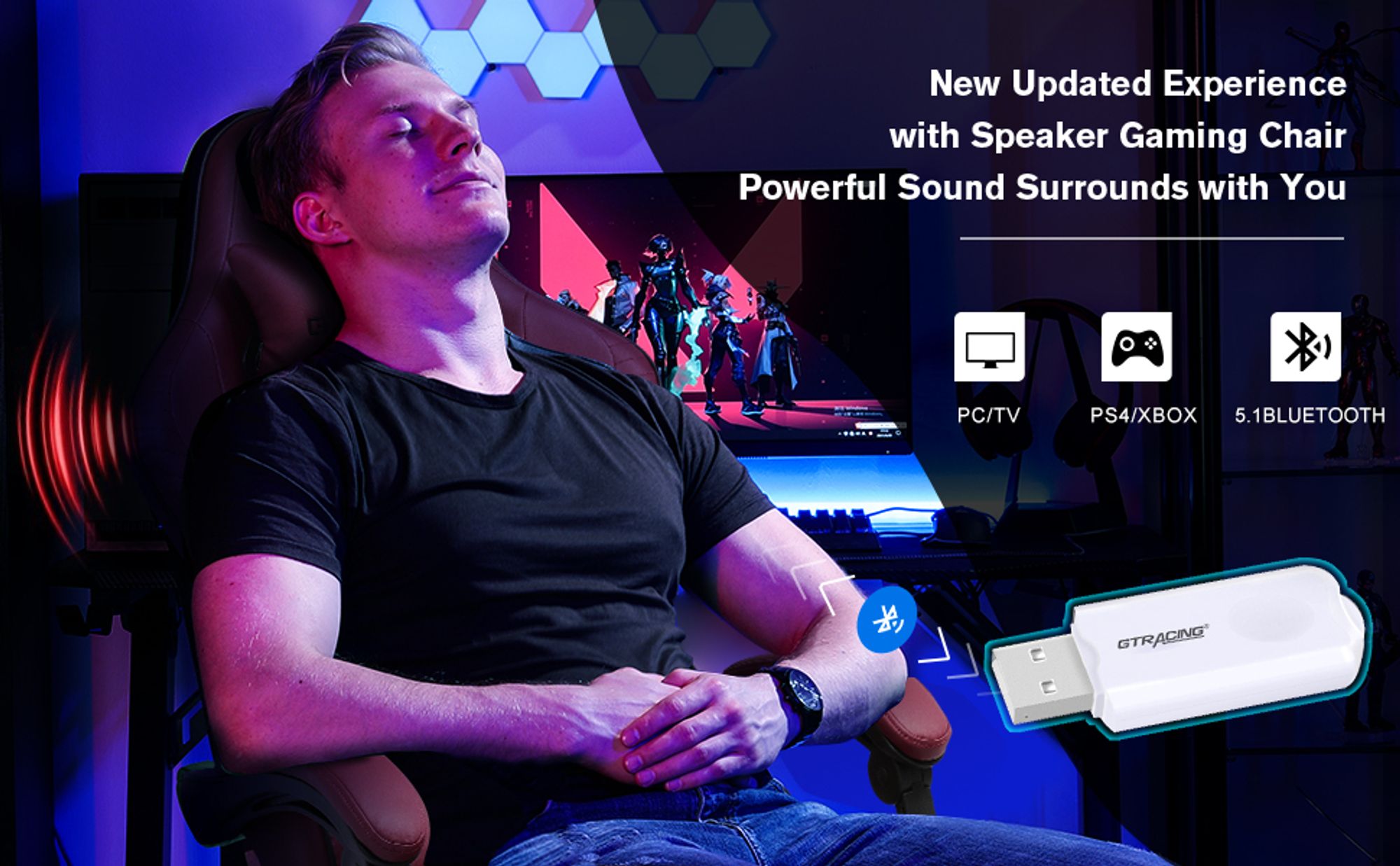 GTPLAYER Gaming-Stuhl ACE PRO, Ergonomischer Bürostuhl Neigbare Armlehnen Mit Fußstütze, Hi-Fi Lautsprecher, Beeindruckende Klang-atmosphäre, Rot