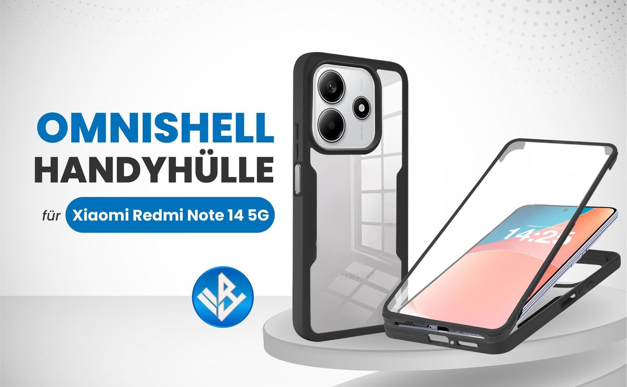 Schwarze 360 Grad Hülle für Xiaomi Redmi Note 14 5G mit Kameraschutz