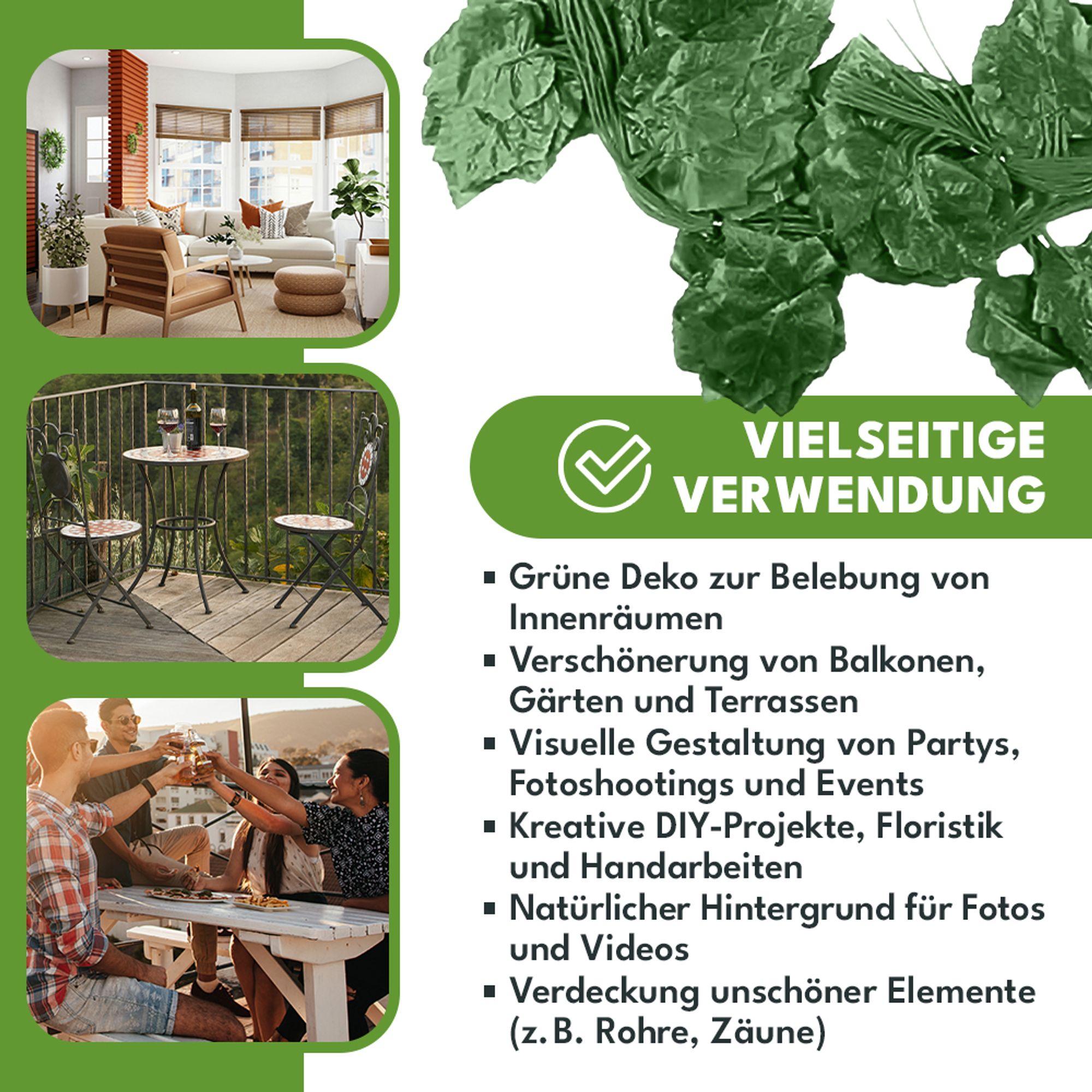 KRUMAD Künstlich Efeu Girlande 12 Stück Set 27 m Kunstpflanze Efeu Girlande für Balkon Garten Wanddeko Deko Wohnzimmer