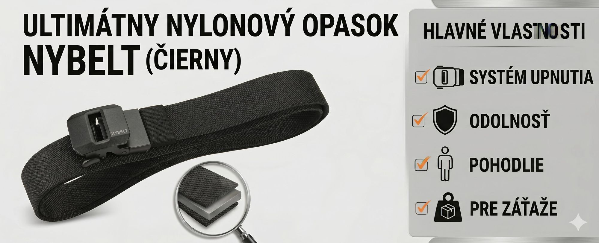 Nastaviteľný 120 cm nylonový opasok s ráčnovým zapínaním, pánsky opasok s ráčnovým zapínaním, pánsky opasok na nohavice, čierny – NYBELT