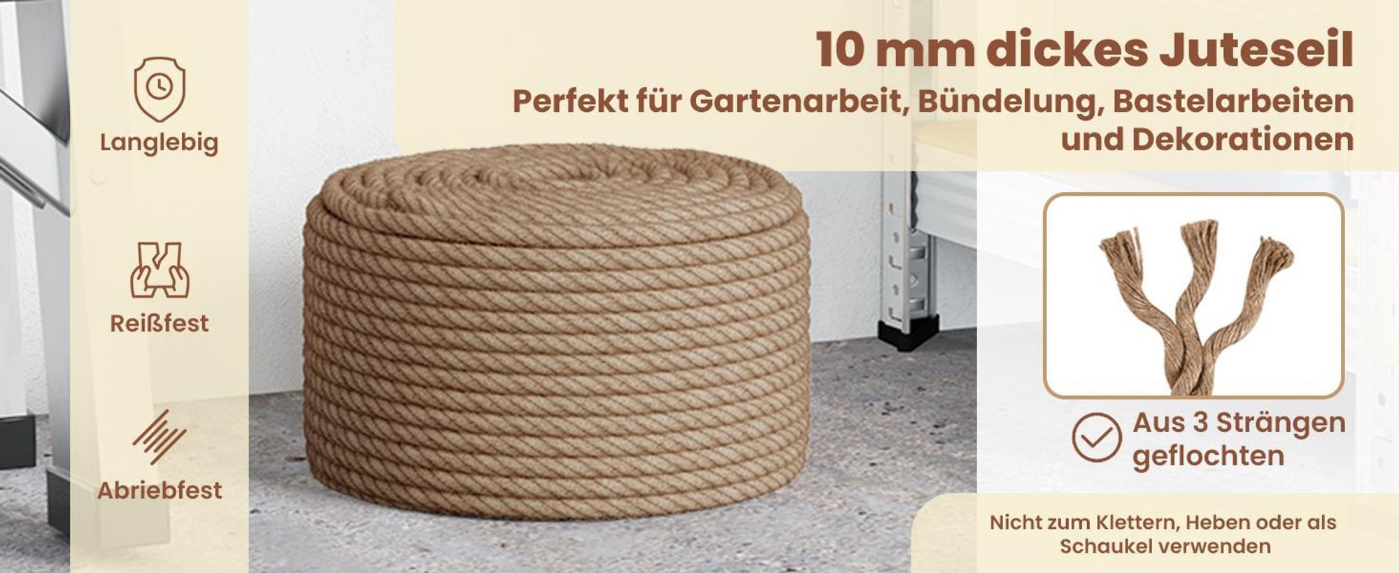 vidaXL Seil 100% Jute 10 mm 100 m
