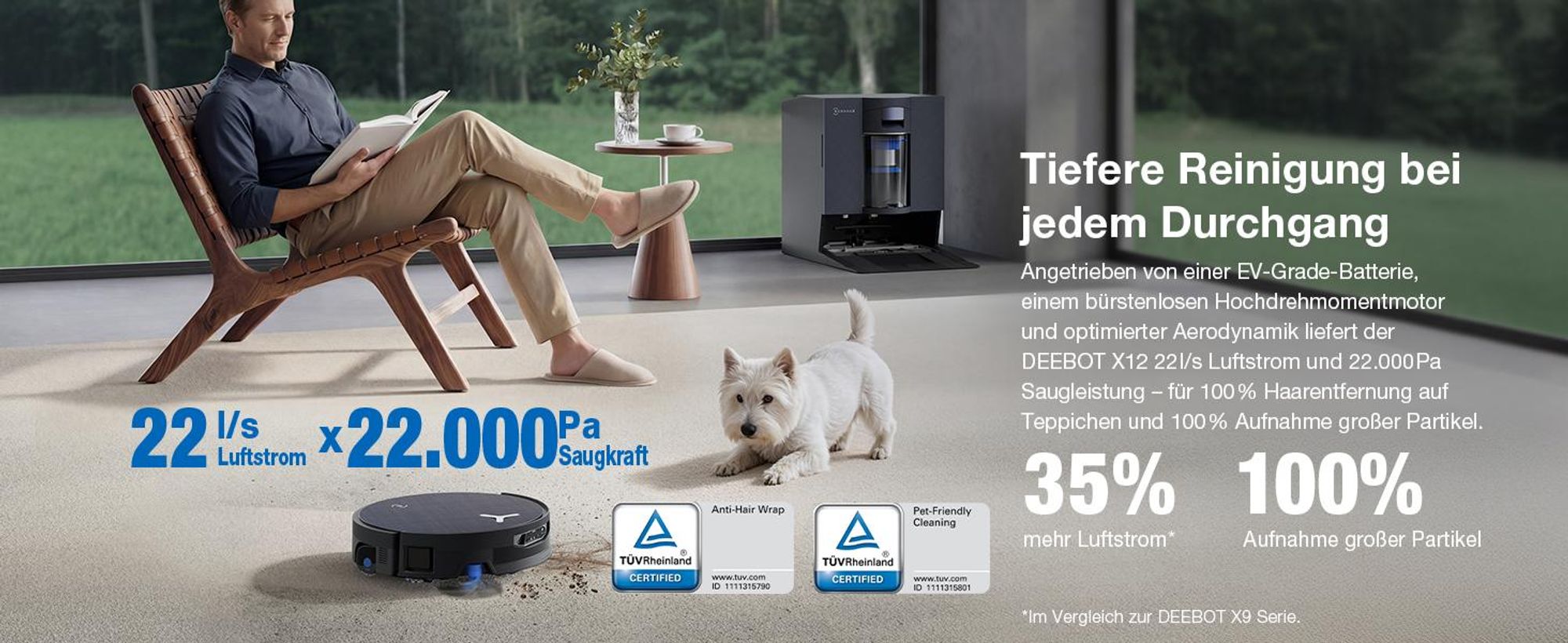 ECOVACS DEEBOT X12 OMNICYCLONE Staubsauger Roboter mit 2pcs Free Originale Reinigungslösung, Blast & 22.000 Pa, PureCyclone 2.0 Auto-Entleerung
