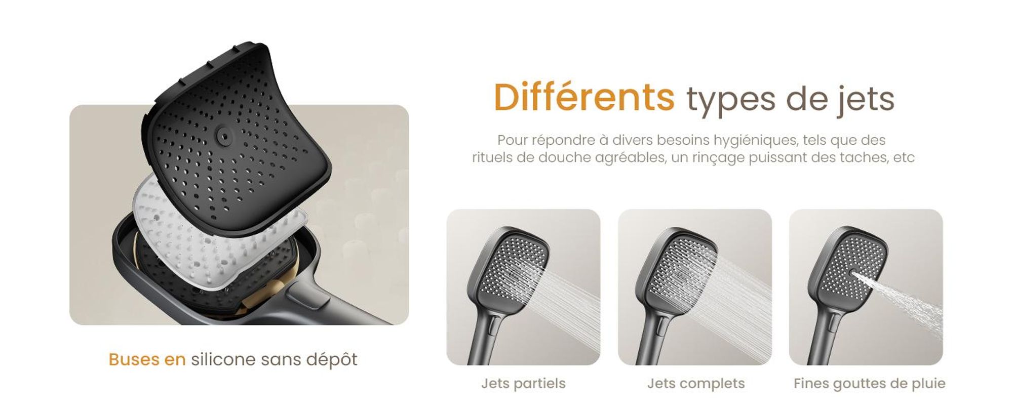 EMKE Système de douche avec thermostat divisé Anthracite mat Réglable en hauteur Barre de douche 3 jets Douchette à main Réglage du débit d'eau Montage flexible