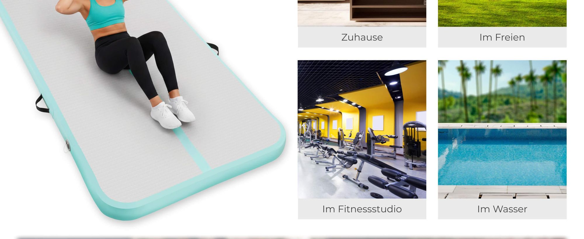 tectake® Airtrack Trainingsmatte AirFlexy aufblasbar inkl. Transporttasche, 397 x 104 x 10 cm