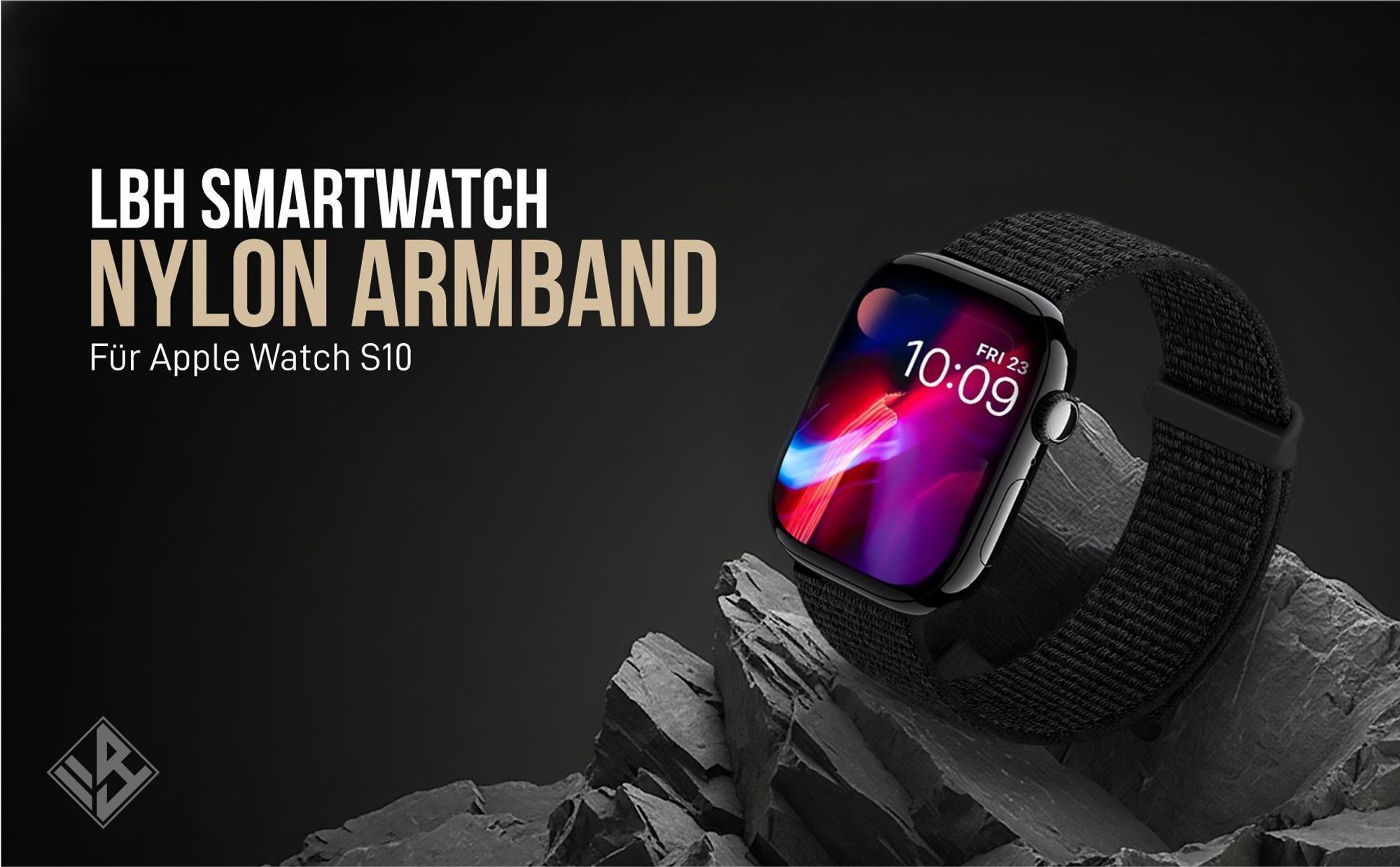 Schwarzes Armband für Apple Watch Series 10 46mm mit Klettverschluss