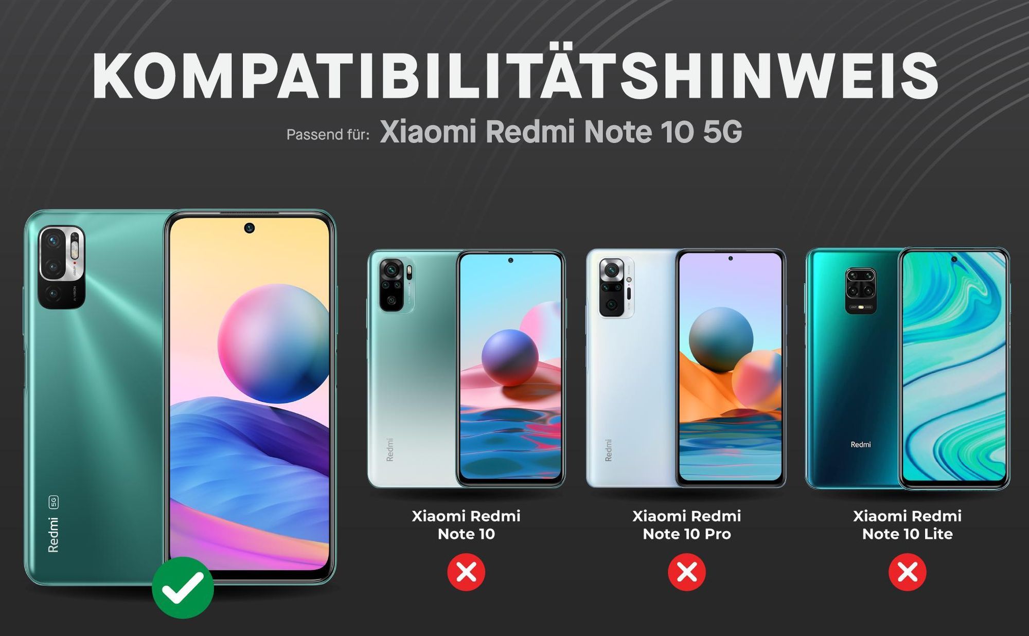Kompatibilitätshinweise Displayglas für Xiaomi Redmi Note 10 5G