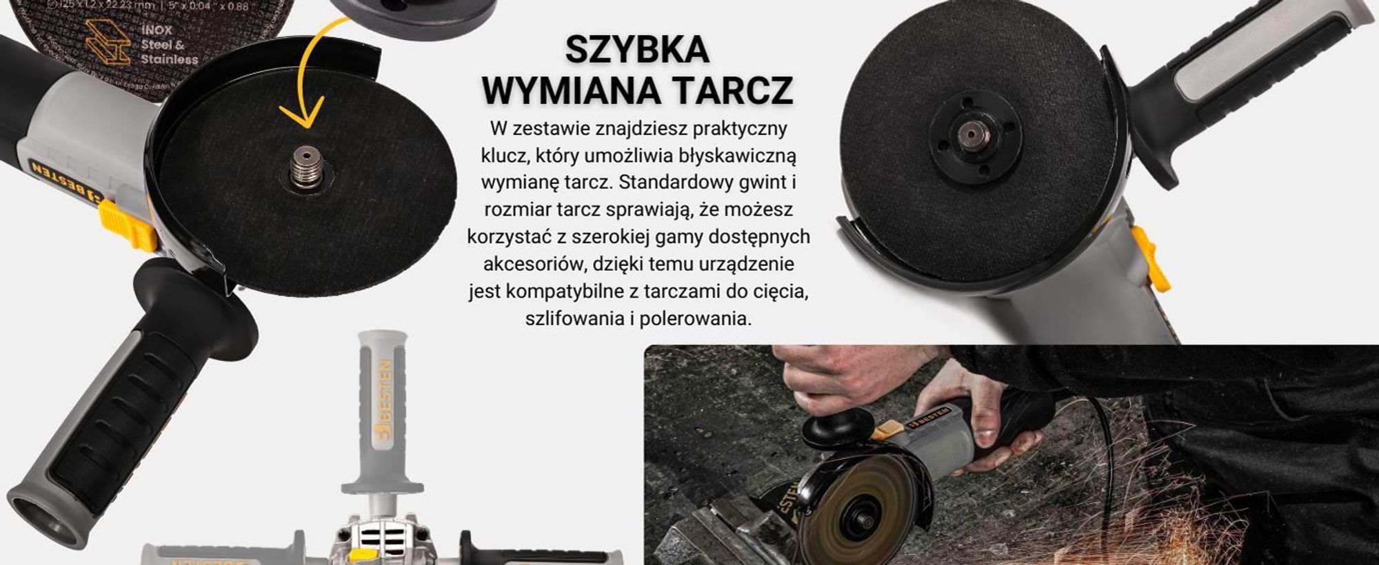 Szlifierka kątowa 125 mm kątówka, diax 1300W, regulacja obrotów, soft start, 10× tarcza