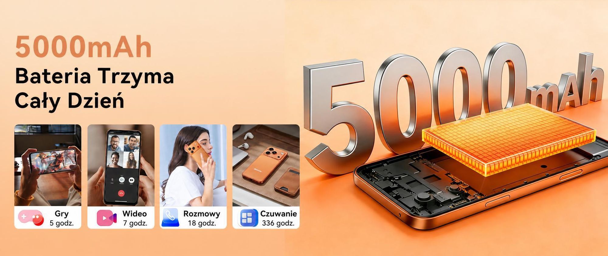 Telefon komórkowy Blackview WAVE 7C 2026 bez umowy, 6,56", Android 16, 16 GB + 64 GB / karta TF do 2 TB, Face ID, bateria 5000 mAh, aparat 32 MP, dwie karty SIM, Wi-Fi 5, IP54