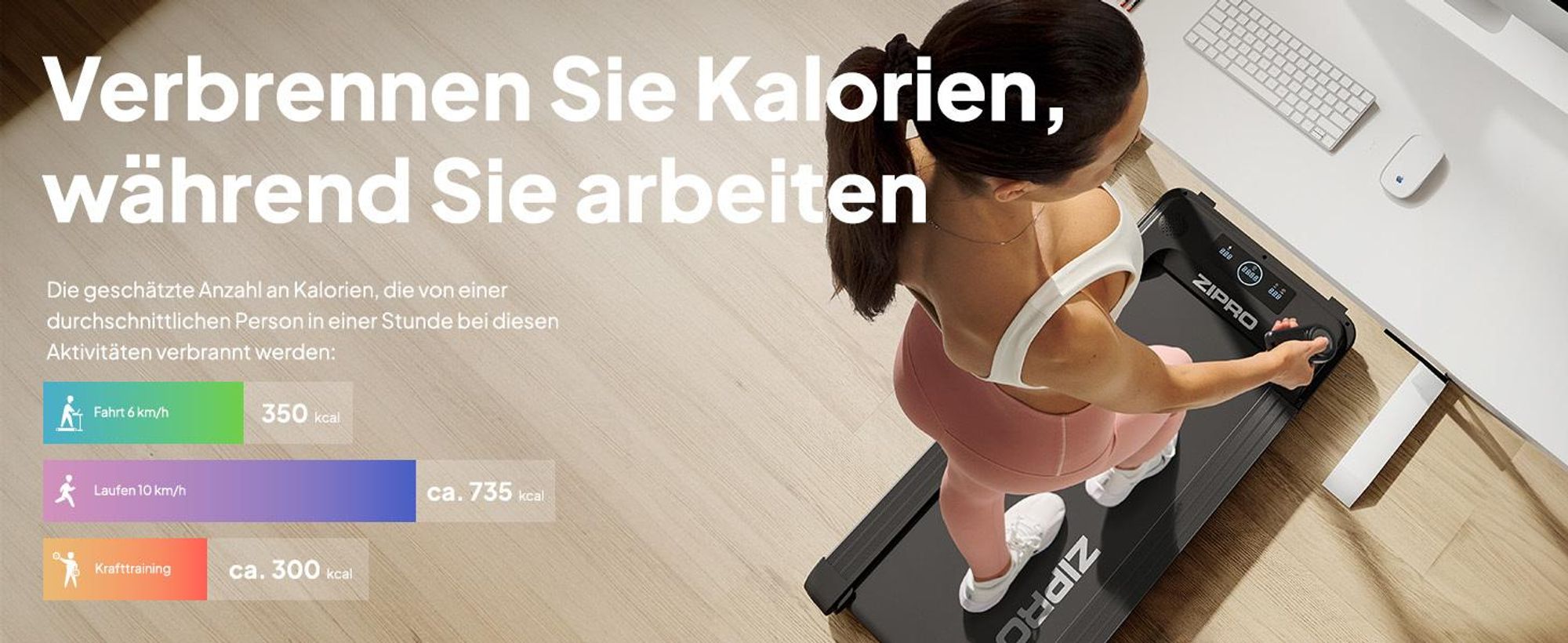 Zipro Laufband Yougo – Elektrisches Walking Pad für Home Office & Zuhause Ultra Flach für unter das Bett Fernbedienung & Bluetooth