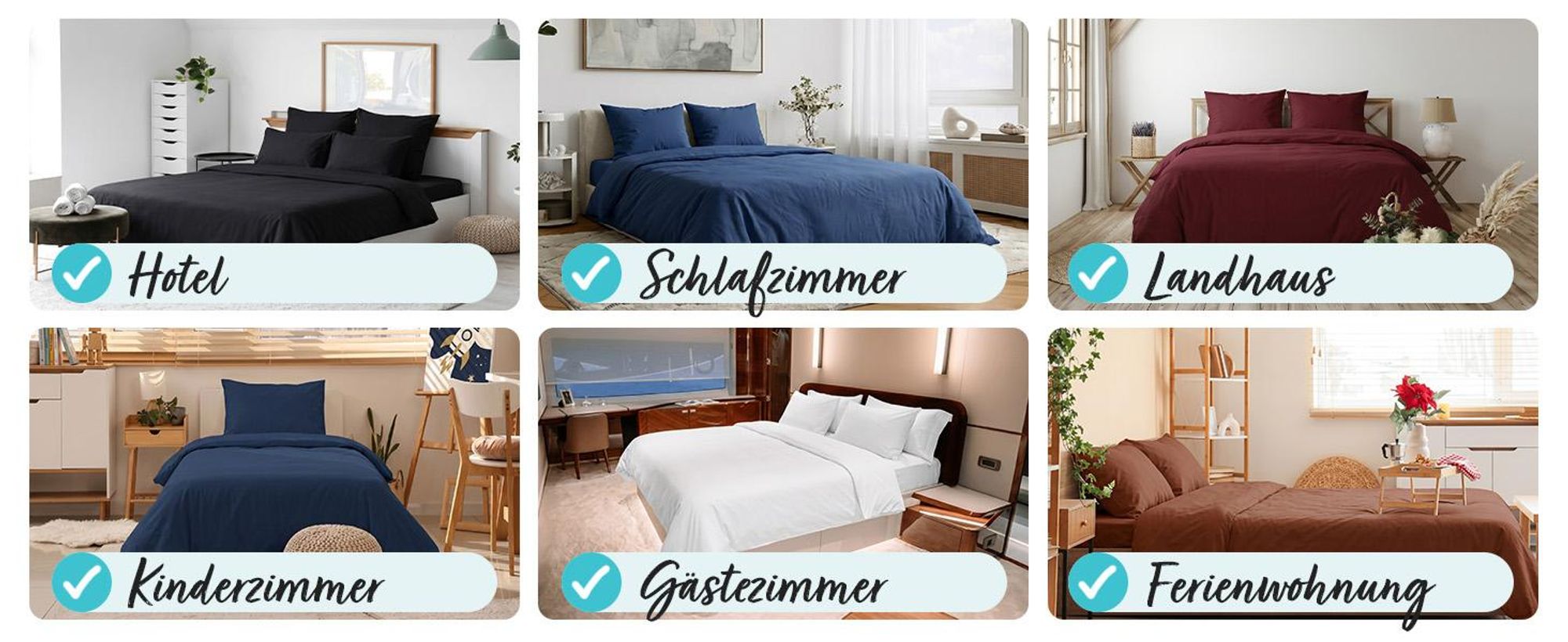 EllaTex Renforcé Bettwäsche 200x200 + 2x 80x80 cm Baumwolle – 3 teiliges Bettwäsche Set, Farbe: Jeans