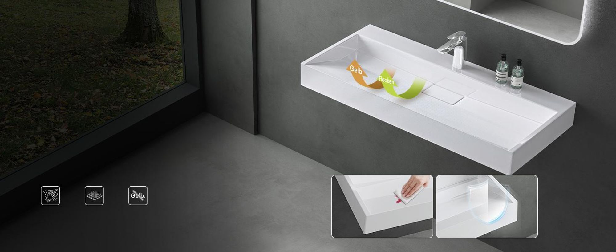 Mai & Mai Waschbecken Aufsatzwaschbecken matt Weiß Hänge-Waschtisch Rechteckig ohne Armaturenloch Breite: 100cm inkl. Ablaufgarnitur Col19
