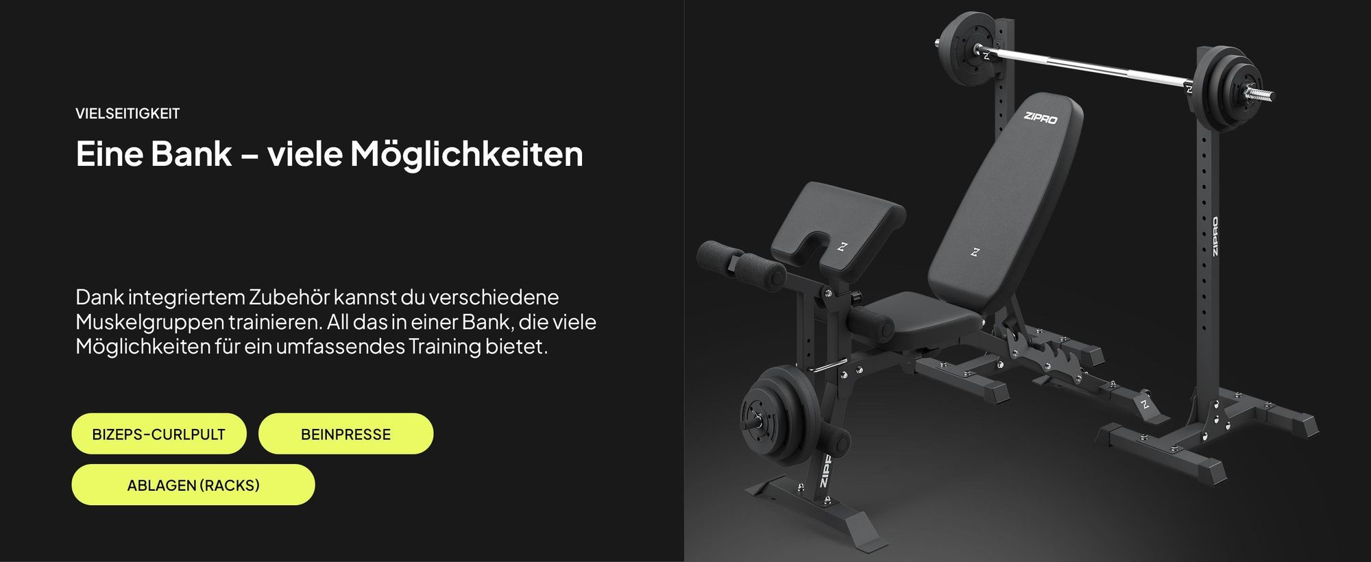 Zipro Hantelbank Set Superset – Mit Freistehendem Hantelständer Inkl. Curlpult & Beintrainer Verstellbare Schrägbank & Negativbank Bis 270kg Belastbar