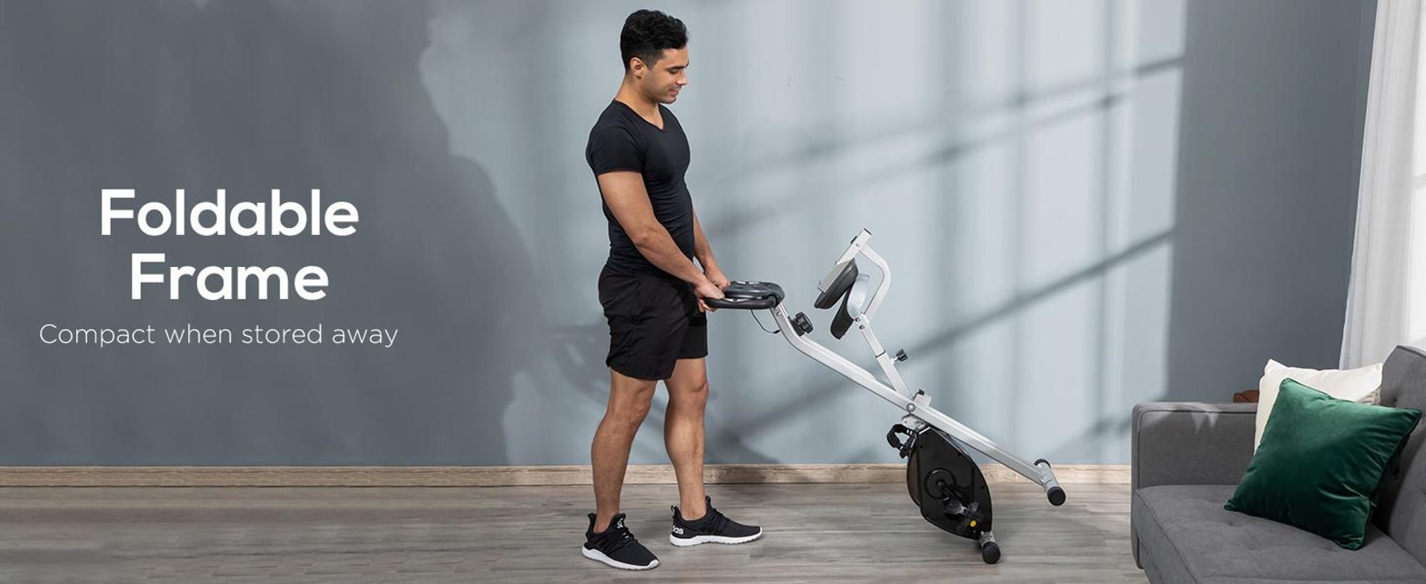 Rower treningowy HOMCOM, składany, magnetyczny, domowy, z monitorem LCD, 8-stopniowa regulacja oporu magnetycznego, oszczędzający miejsce rower fitness do domu, czarno-szary