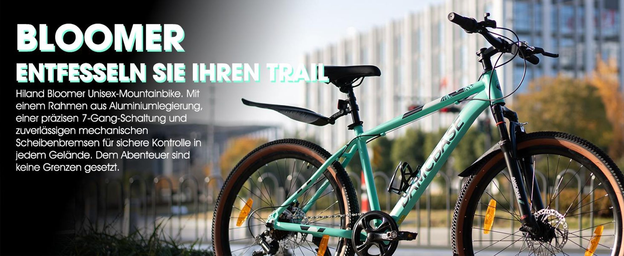 26 Zoll Mountainbike mit Aluminiumrahmen, ergonomischer Sattel für ermüdungsfreie Langstreckenfahrten, Shimano 7-Gang & mechanische Scheibenbremsen