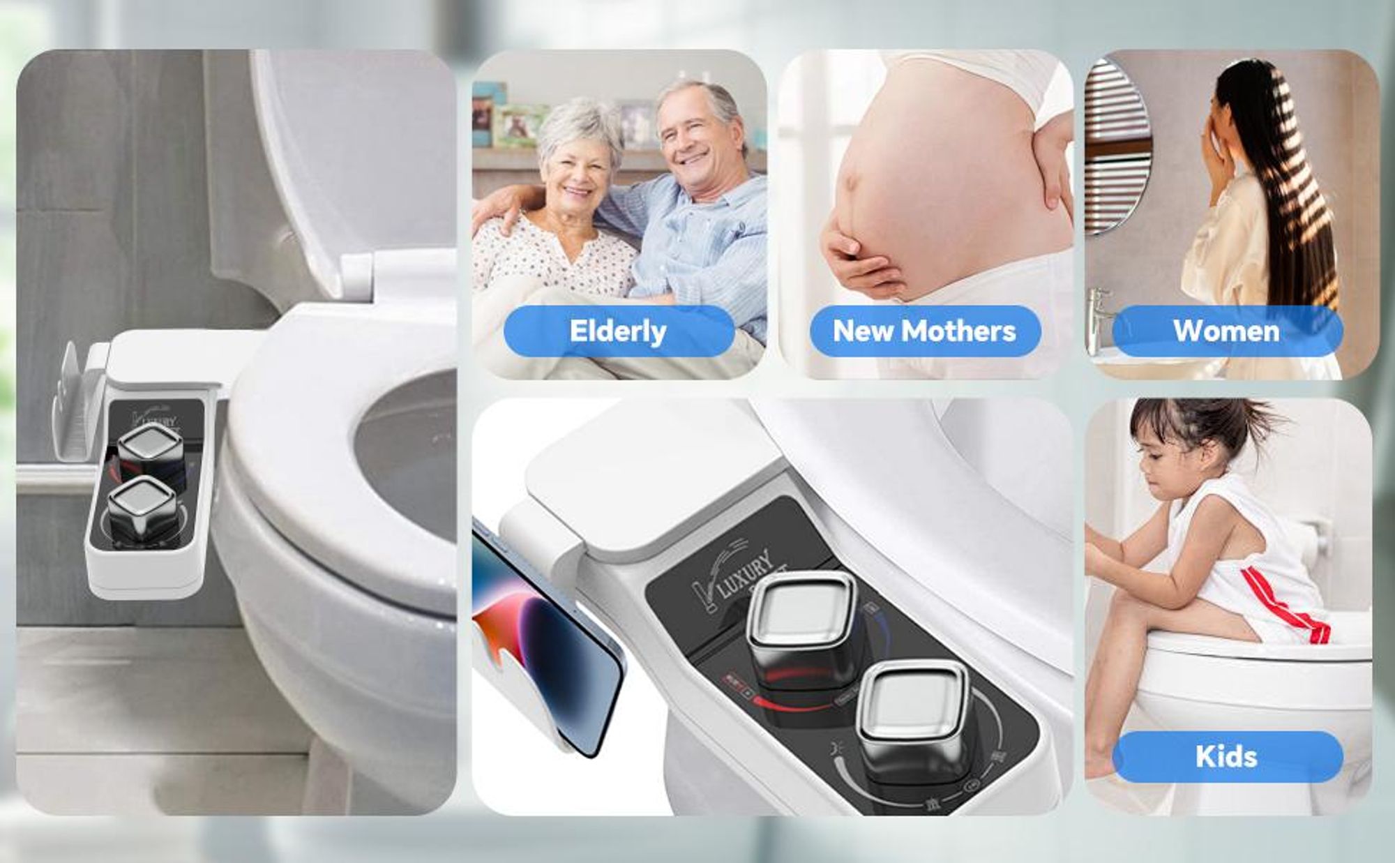 Bidet Aufsatz, Bidet-Toilettenaufsatz, mit 2 einziehbaren Warm- und Kaltwasserdüsen, Front-und Heckreinigung, Einstellbarer Wasserdruck