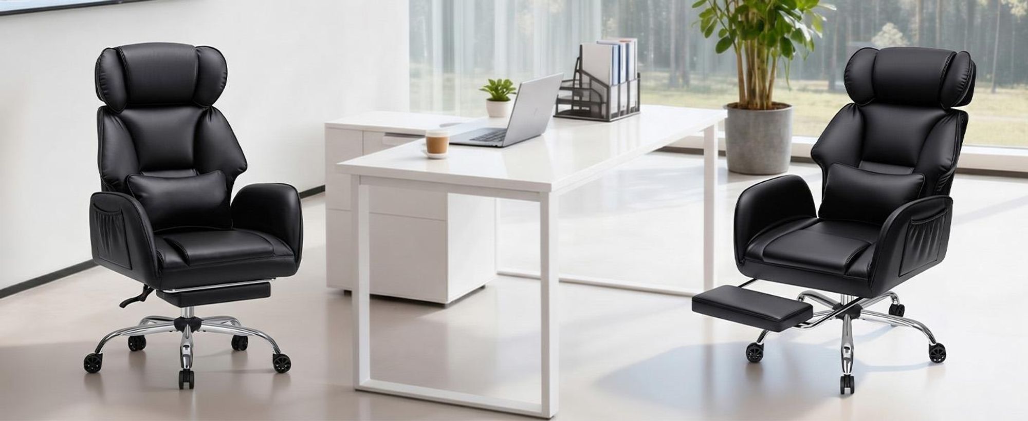 HOFFREE Ergonomischer Bürostuhl mit Rollen, Breiter Sitz, Umklappbare Armlehnen, Fußstütze, Schreibtischstuhl bis 200 kg belastbar, Schwarz