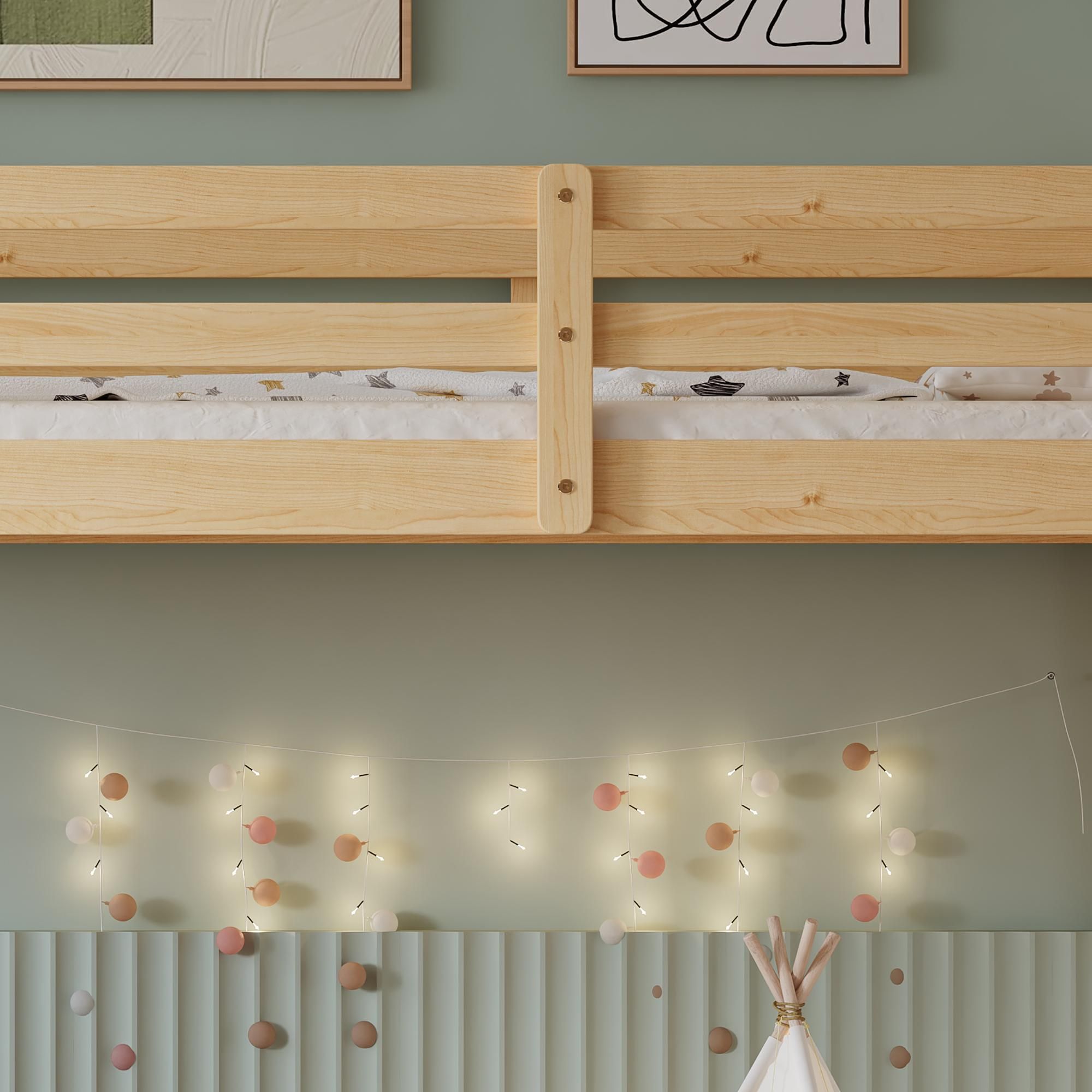 Flieks Kinderbett Etagenbett 90*200cm mit Rausfallschutz, Leiter und Tür, Spielbett für Kinder Hochbett