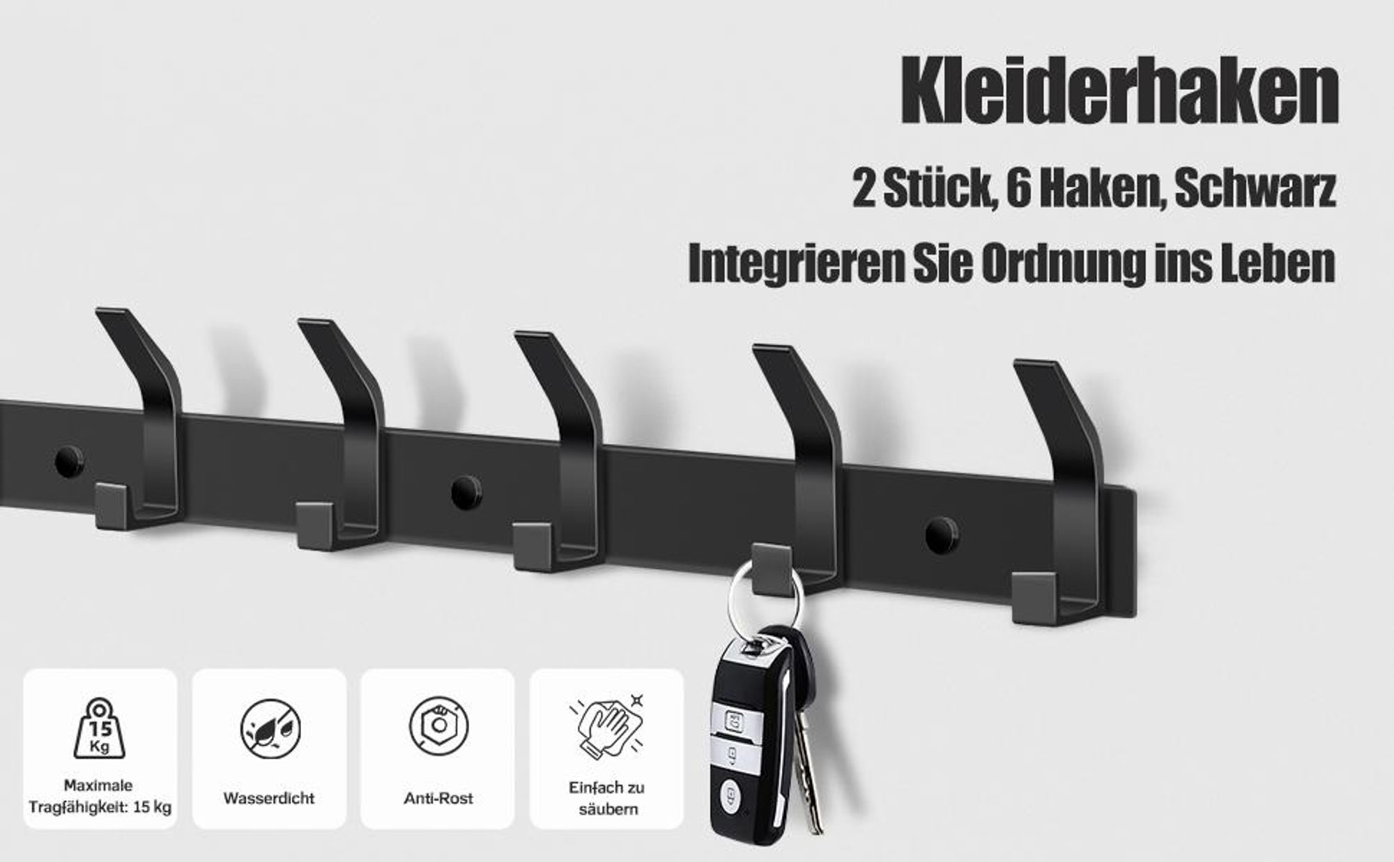 Wandgarderobe, Wandhaken, Garderobenleiste, Hakenleiste Kleiderhaken, Garderobenhaken Edelstahl Handtuchhalter 6 Haken, für Jacken, Mäntel, Taschen