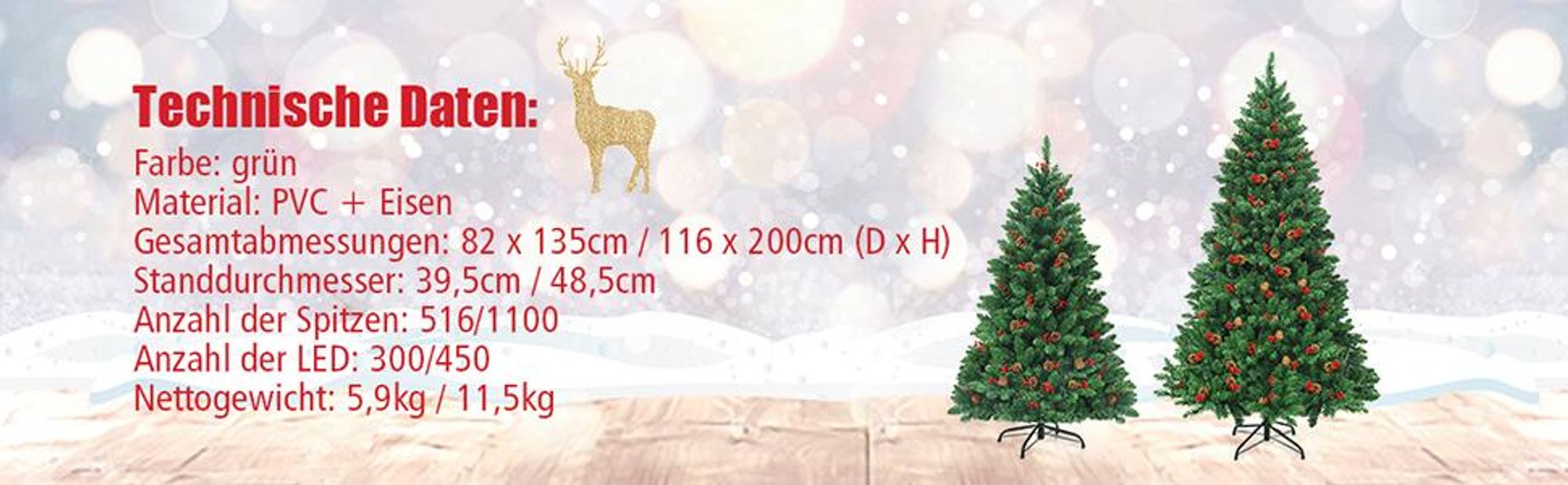 COSTWAY 135cm Künstlicher Weihnachtsbaum mit warmweißer LEDs, Metallständer, Tannenzapfen, rote Beeren&Klappsystem, , Christbaum PVC Nadeln, Grün