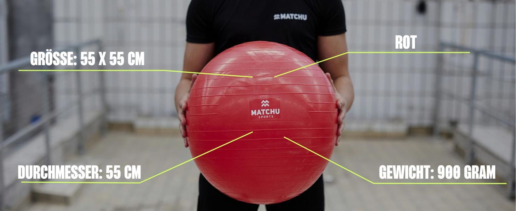 Matchu Sports Gymnastikball 55 cm mit Luftpumpe – Anti-Burst Fitnessball, Sitzball fürs Büro, Yogaball und Pilatesball – Rot