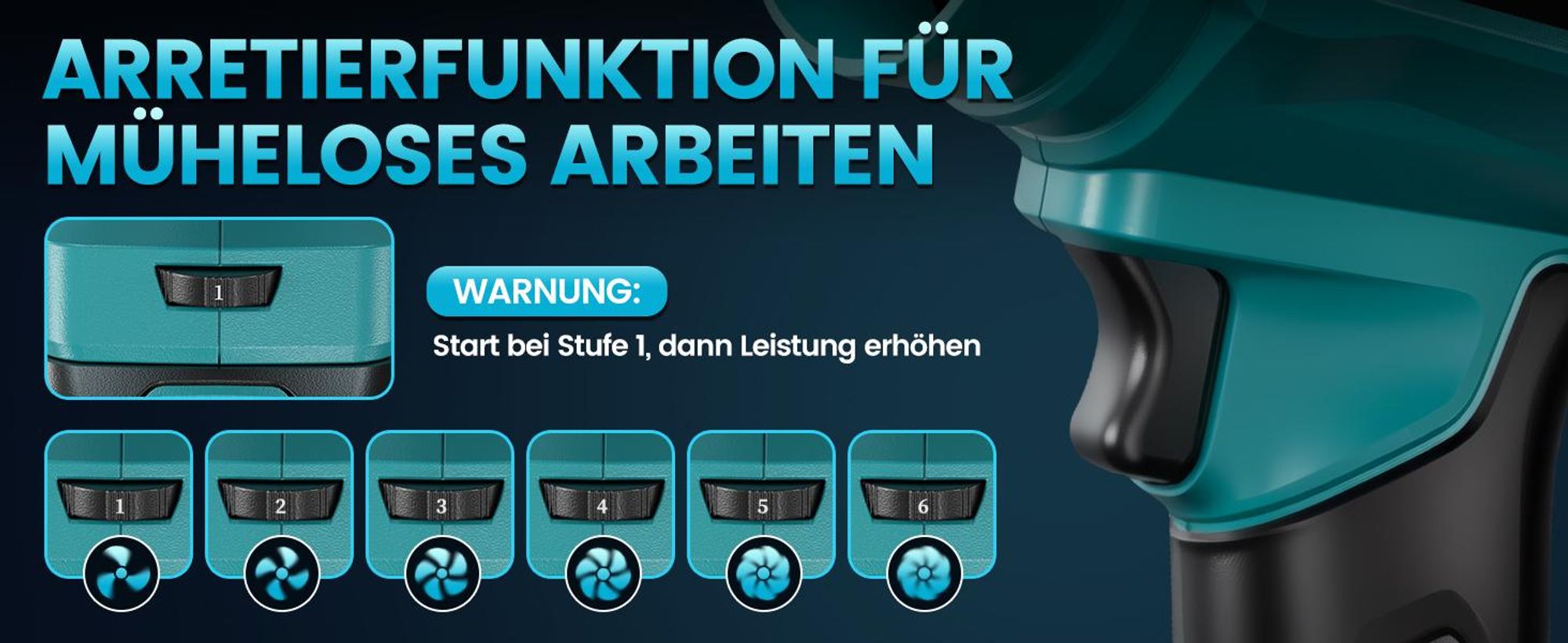 Turbo Gebläse,6 Stufen Bürstenloses Akku Laubbläser Akku,648 km/h Jet Fan mit 2*4 Ah Akuus, 40.000 U/min Elektrische Staubgebläse Luftbläser