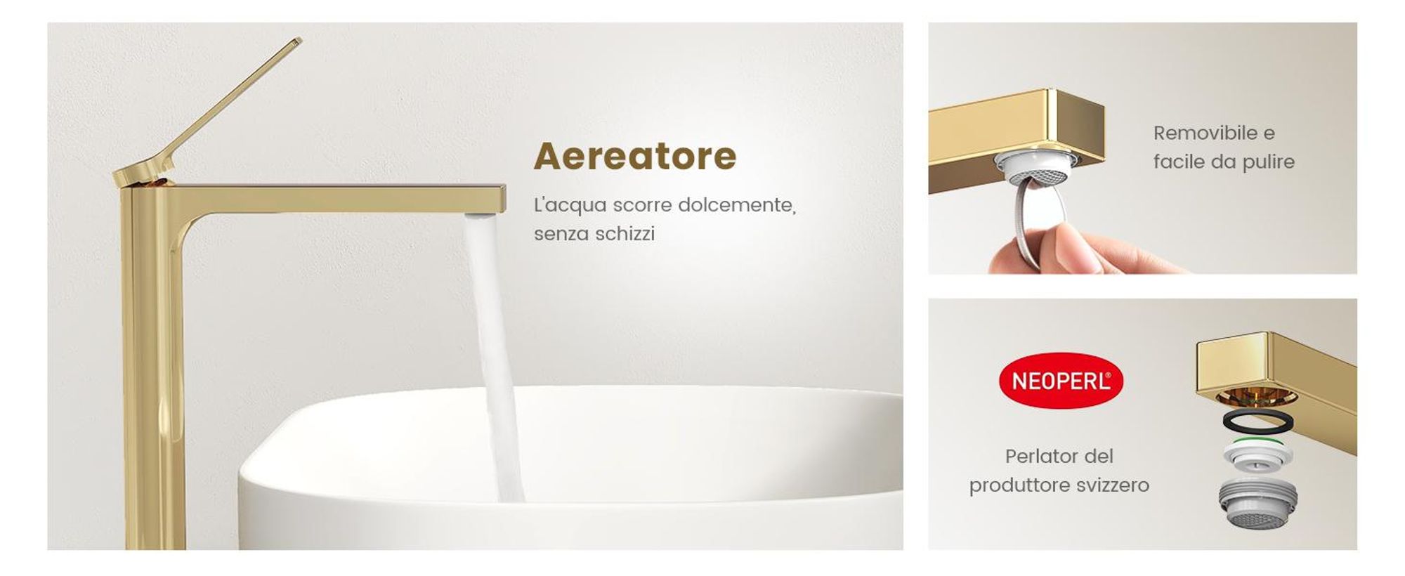 EMKE Rubinetto bagno oro champagne 335x233x46mm, ottone, cartuccia ceramica, miscelatore bagno, miscelatore lavabo, miscelatore lavabo