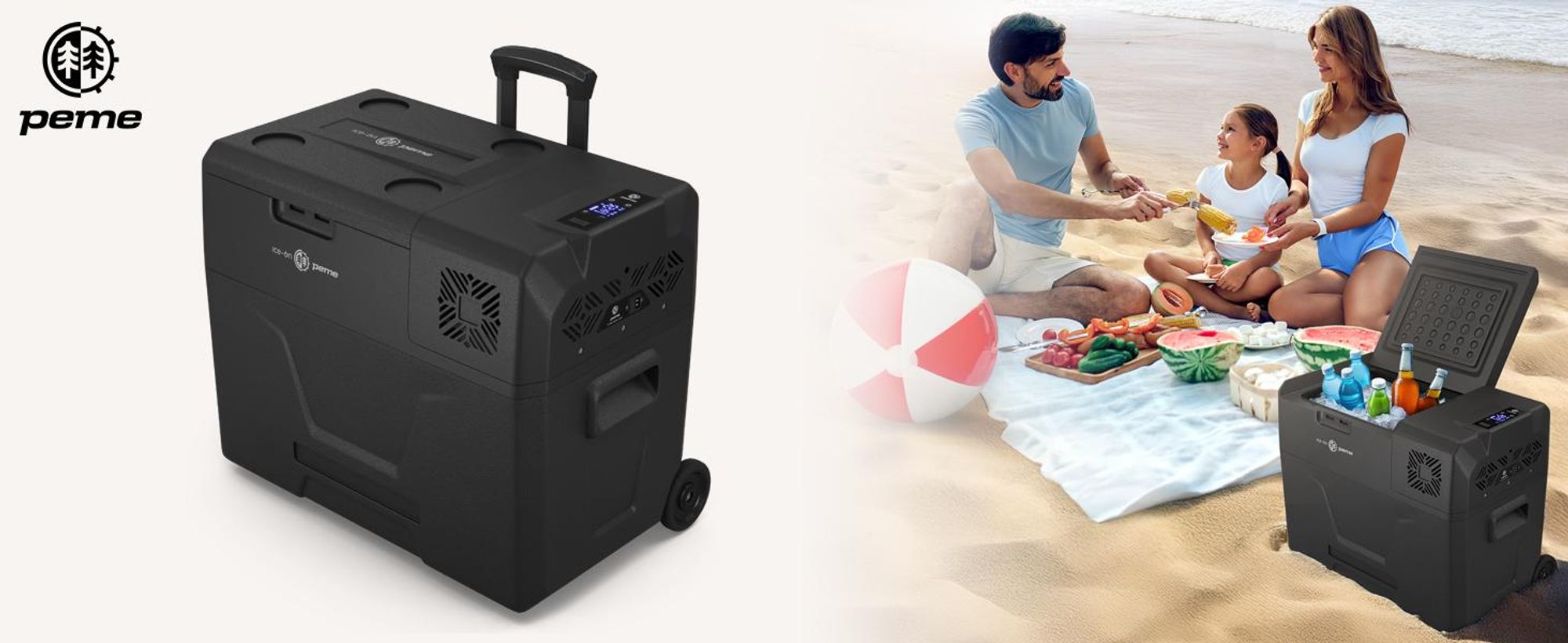 Lodówka turystyczna PEME Expedition z kompresorem, 39 l, Dark Sky – lodówka samochodowa 230 V, elektryczna zamrażarka, do ciężarówek, samochodów i na kemping, na kółkach, z aplikacją, -20°C