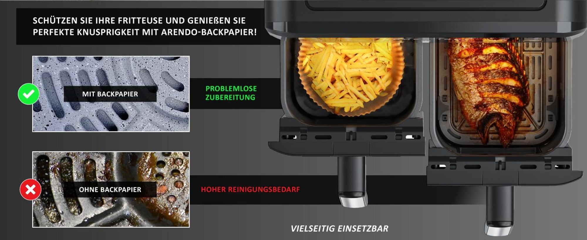 Arendo Backpapier für Heißluftfritteuse, rund, 4,7 - 7,5 L,  Ø 20 x 4,5 cm, antihaft, ungebleicht, für Ninja Airfryer AF300EU & AF400EU, 100 Stück