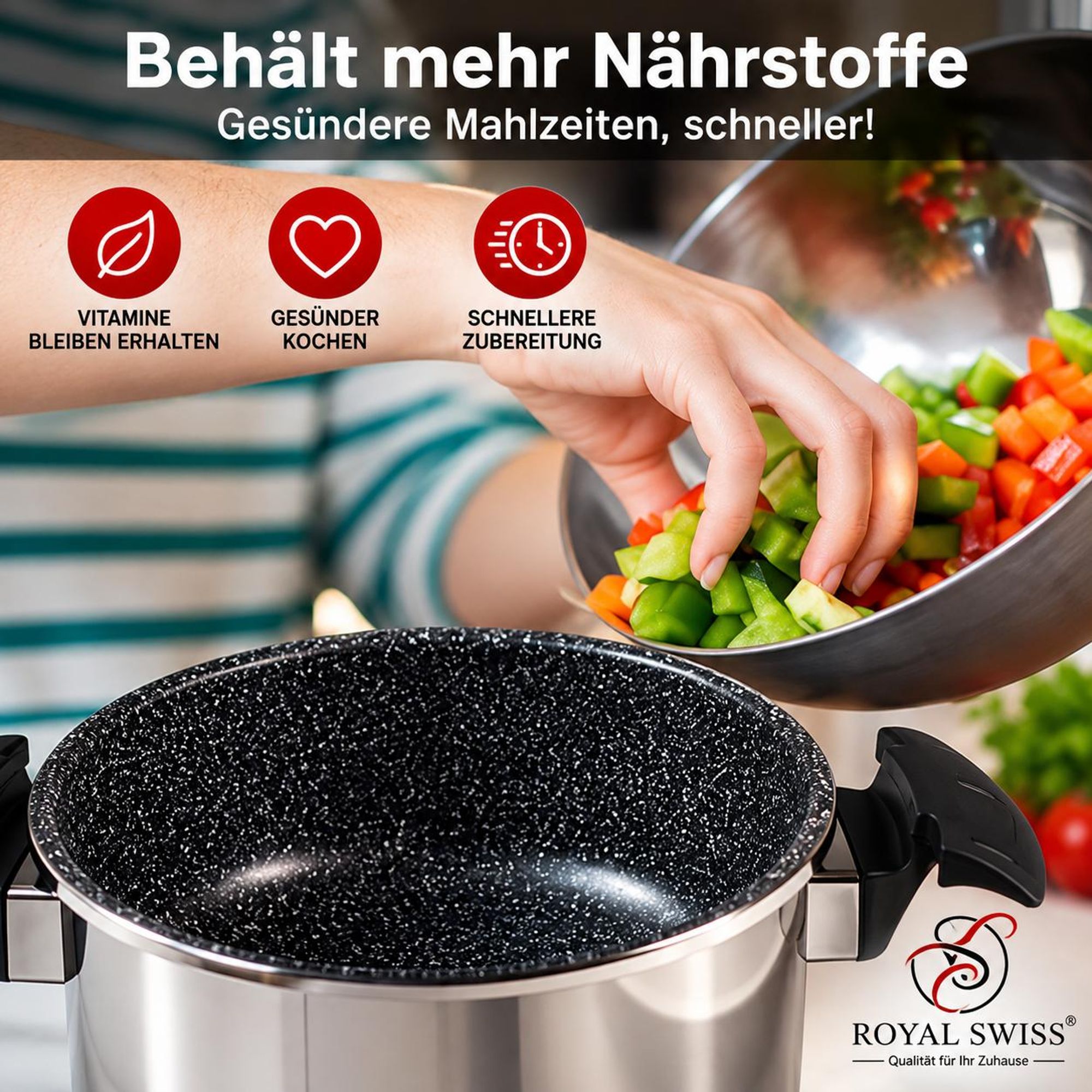Royal Swiss Schnellkochtopf 4L – Edelstahl, Ø 22 cm, für Induktion geeignet