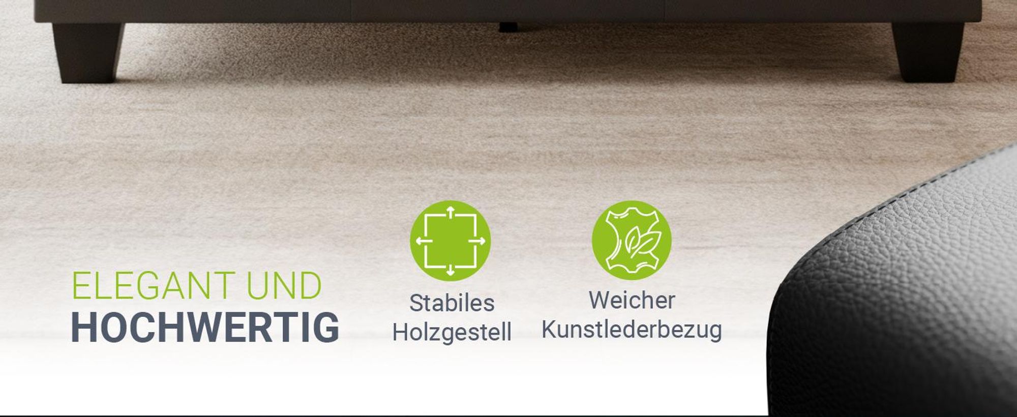 Juskys Polsterbett Paris 120 x 200 cm mit LED, Lattenrost & Kunstleder Grau