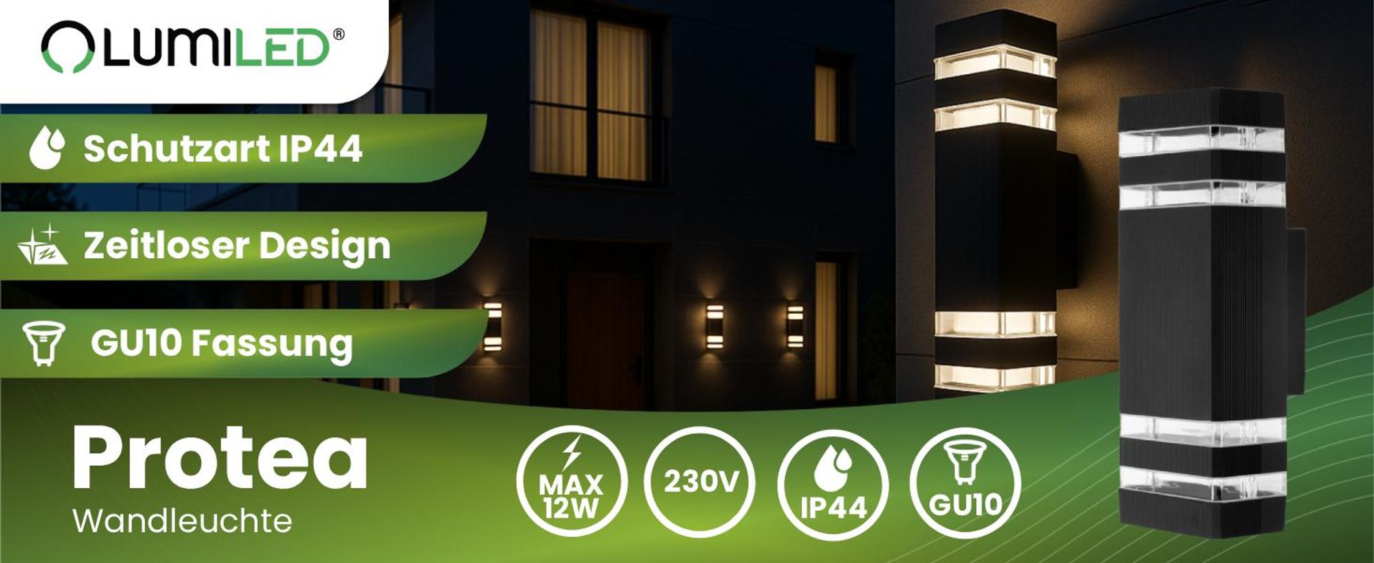 LUMILED Außenwandleuchte Wandlampe aussen Außenleuchte Wand GU10 Fassung Außenbeleuchtung Wandleuchte Gartenleuchte Terrasse Haus Fassade IP44 schwarz
