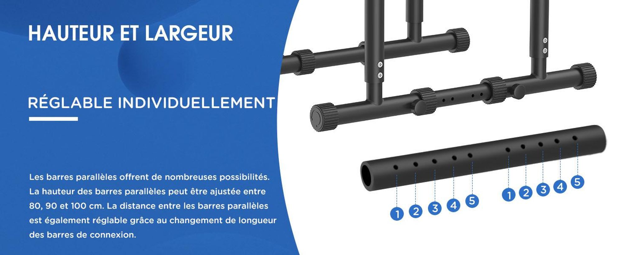 DH FitLife Dip Barren Bars – Station de Dip Réglable 80-100 cm, Équipement de Musculation pour Entraînement à Domicile et Calisthenics