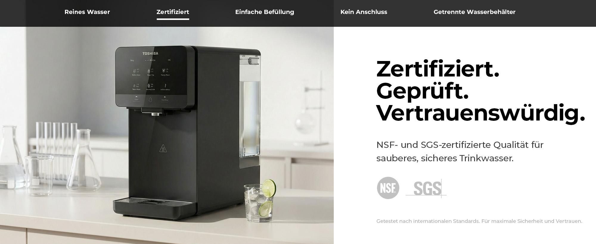 Toshiba Osmoseanlage, Wasserfilter Trinkwasser, Auftisch, Keine Installation, Heißwasserspender, Umkehrosmoseanlage, Mehrfach-Filterung, grau