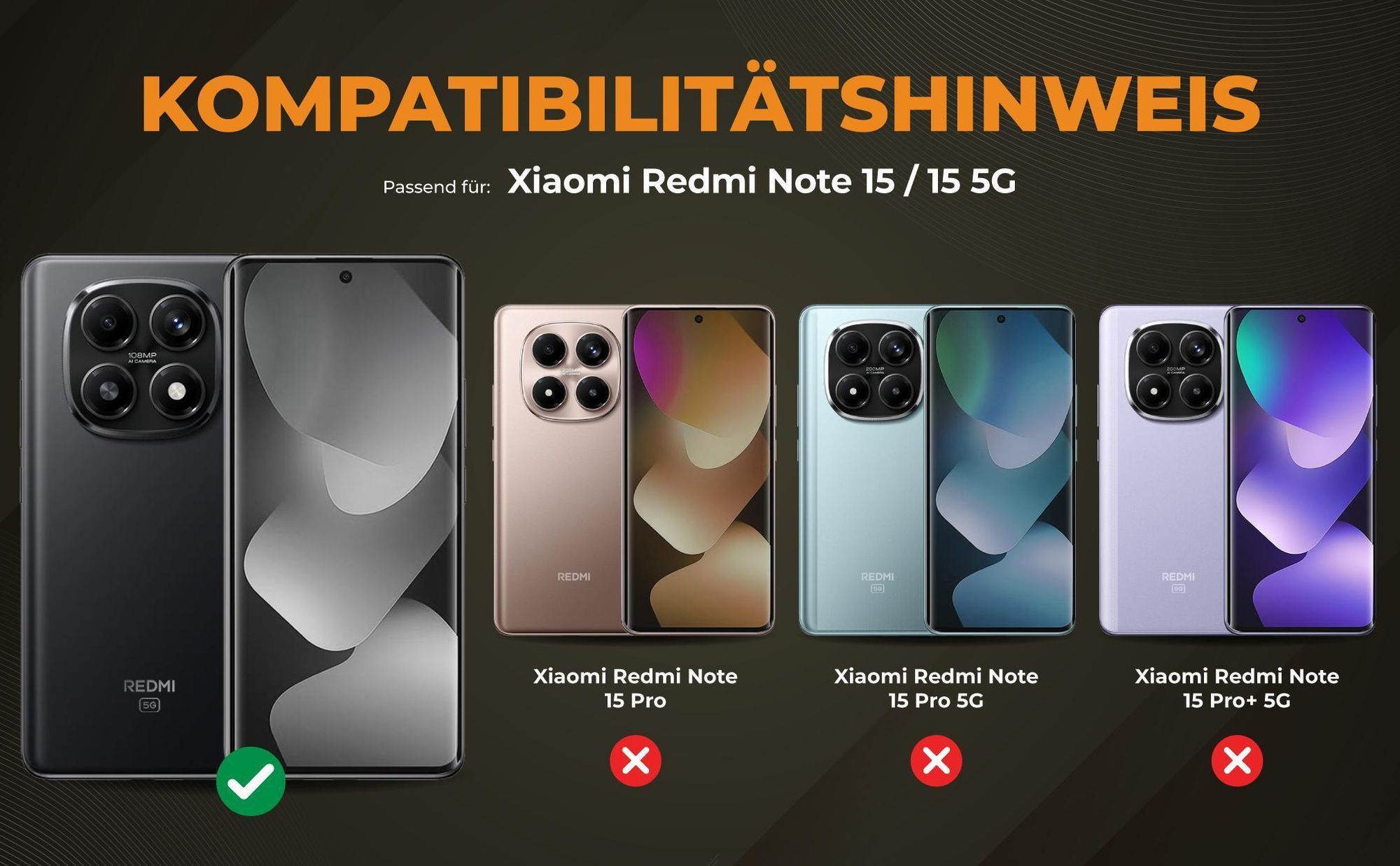 Kompatibilitätshinweise Hülle für Xiaomi Redmi Note 15 / 15 5G