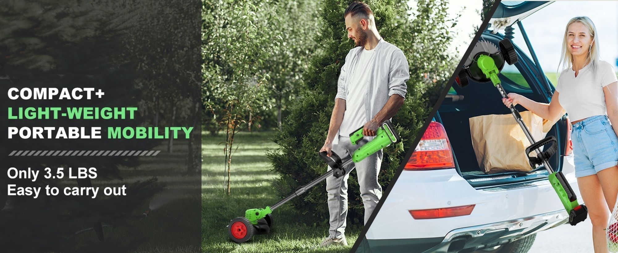Akku-Rasentrimmer 21V mit 2 Batterien, Freischneider, Motorsense, mit Akku und Ladegerät, Teleskop-Stiel & Zusatzhandgriff, Grün