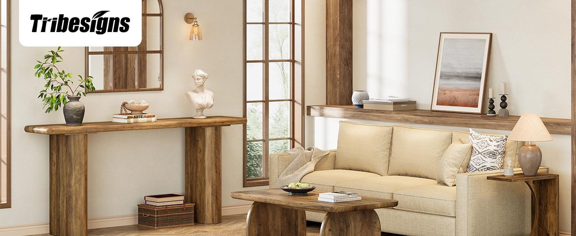 Tribesigns Konsolentisch, 160 cm, rechteckiger Sofatisch aus Holz im Industriestil, rustikales Bauernhaus-Eingangsmöbel für Eingang, Flur, Braun