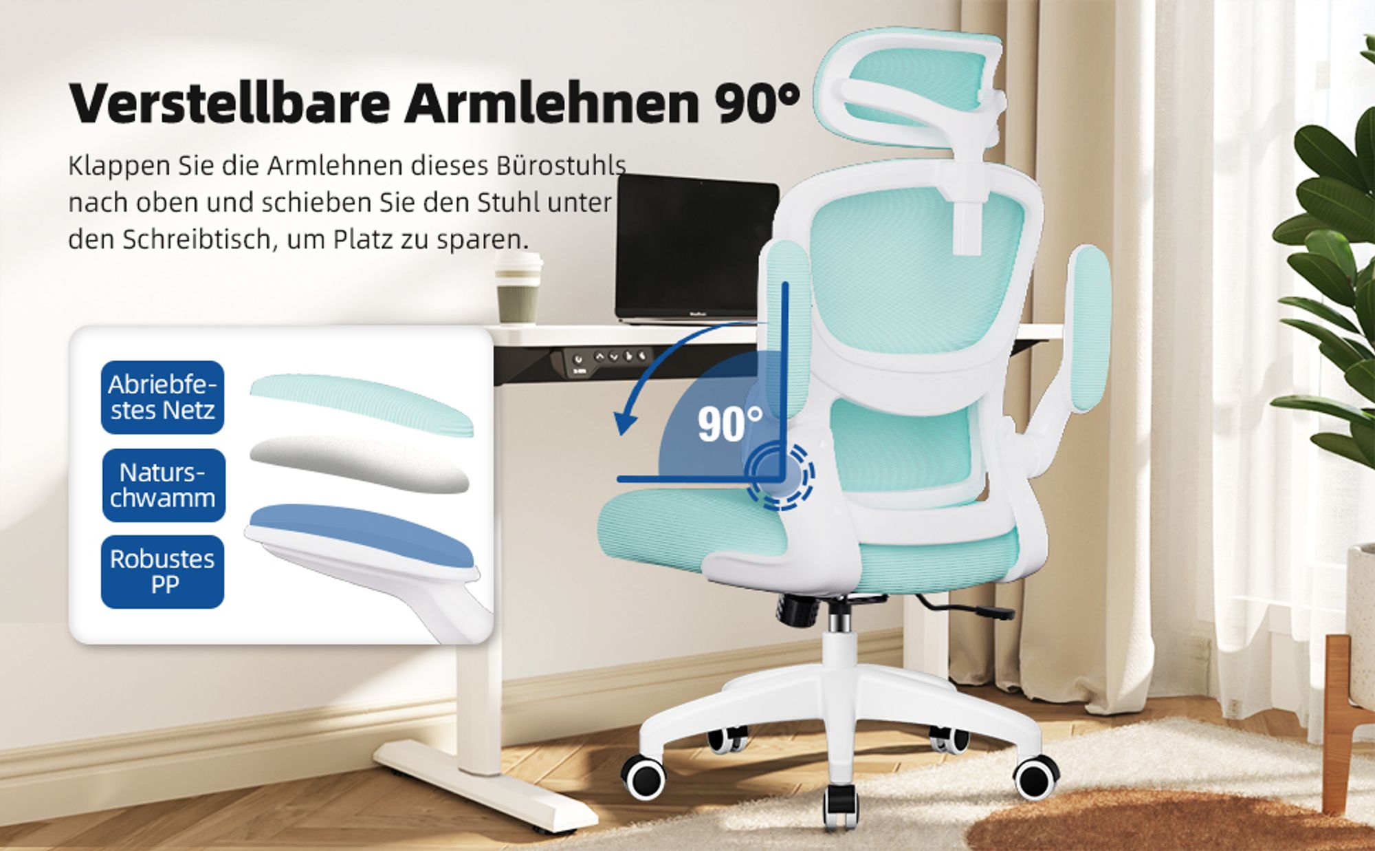 Adormii Bürostuhl Ergonomisch Schreibtischstuhl Verstellbarer Kopfstütze Umklappbare Armlehnen Lordosenstütze Drehstuhl Chefsessel Wippfunktion 150kg