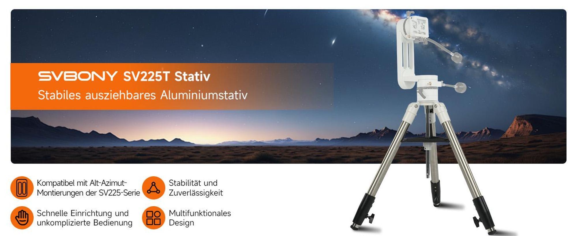 Svbony SV225T Astronomisches Teleskopstativ aus Aluminium, ausziehbares Stativ, tragbares Zubehör, kompatibel mit Alt-Azimut SV225