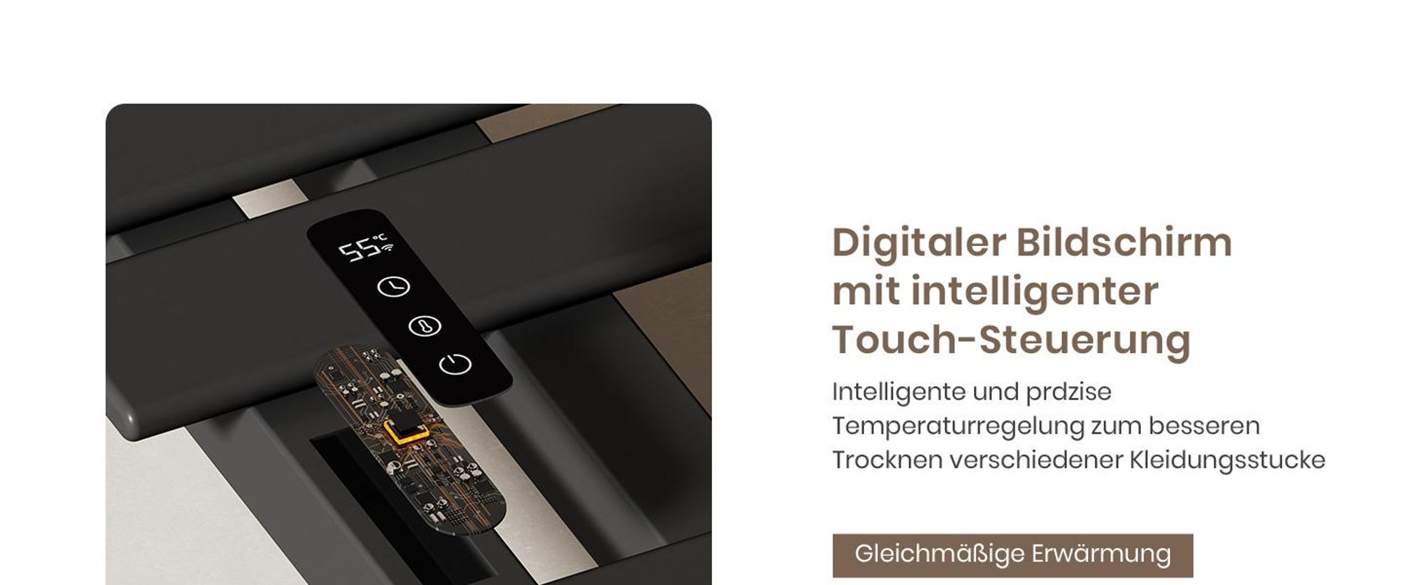 EMKE Handtuchwärmer elektrisch Intelligente Badheizkörper, 850X400mm 230W Handtuchheizkörper Wifi APP Steurung Touch LCD Timer 1-9H, IPX5 Schwarz