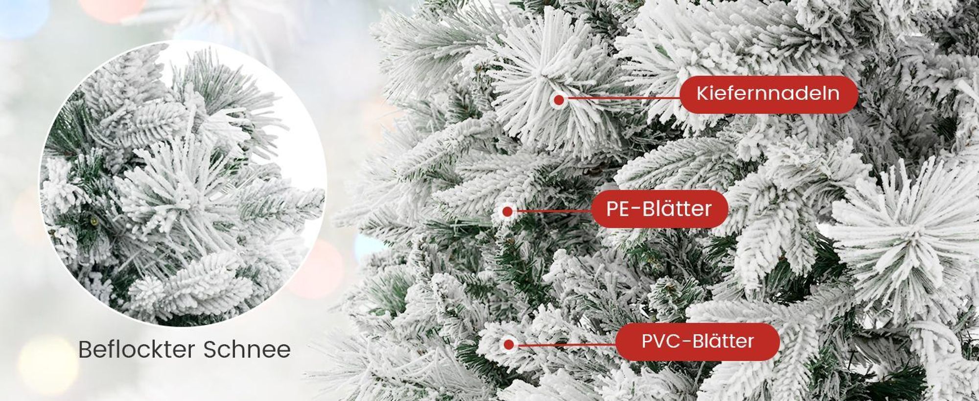 COSTWAY Künstlicher Weihnachtsbaum 180cm, Tannenbaum mit Schnee und Zapfen, 8 Lichtmodi & 850 PE PVC Zweigspitzen, Christbaum, Kunstbaum Weihnachten