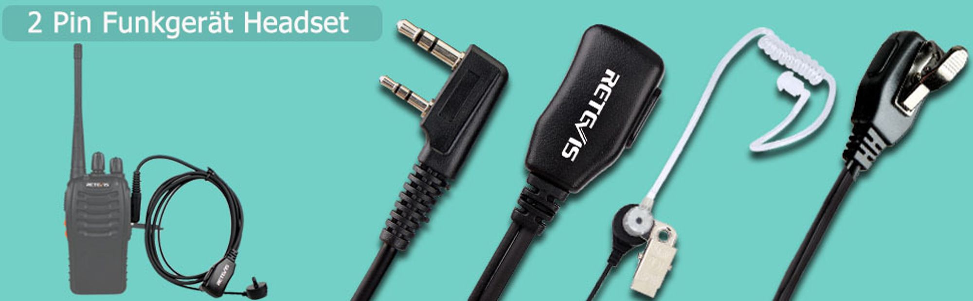 Retevis Funkgerät Headset 2 Pin Schallschlauch Kopfhörer Kompatibel mit Walkie Talkie RT24 RT27 RT22 RT622 RT617 RT618 RT619 Baofeng BF-88E BF-888S Tyhbelle BF-88E Kenwood (10 STK.)