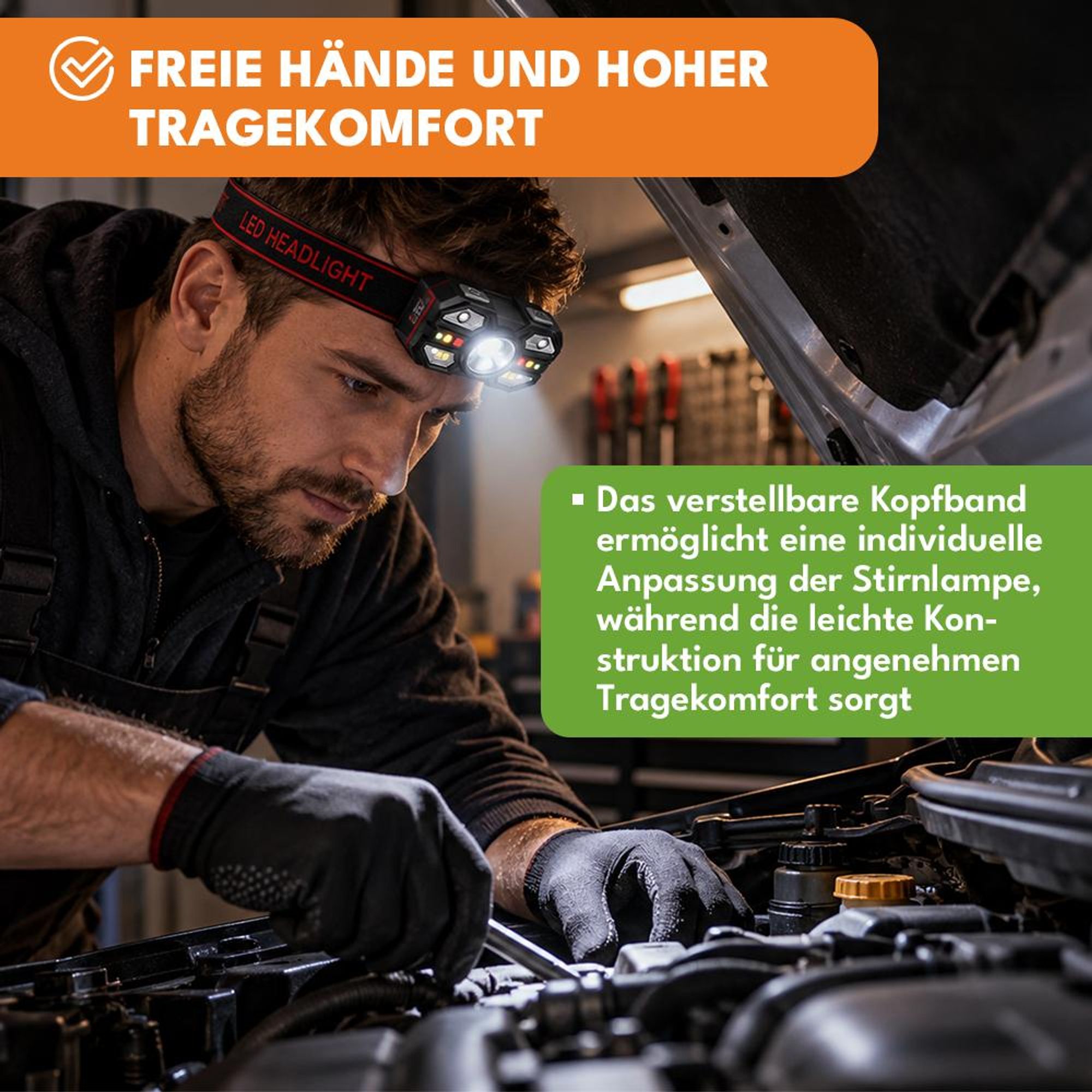 KRUMAD LED Stirnlampe 2er Set, wiederaufladbare Kopflampe mit 400 mAh Akku, Stirnleuchte für Arbeit, Freizeit, Reparatur und Outdoor